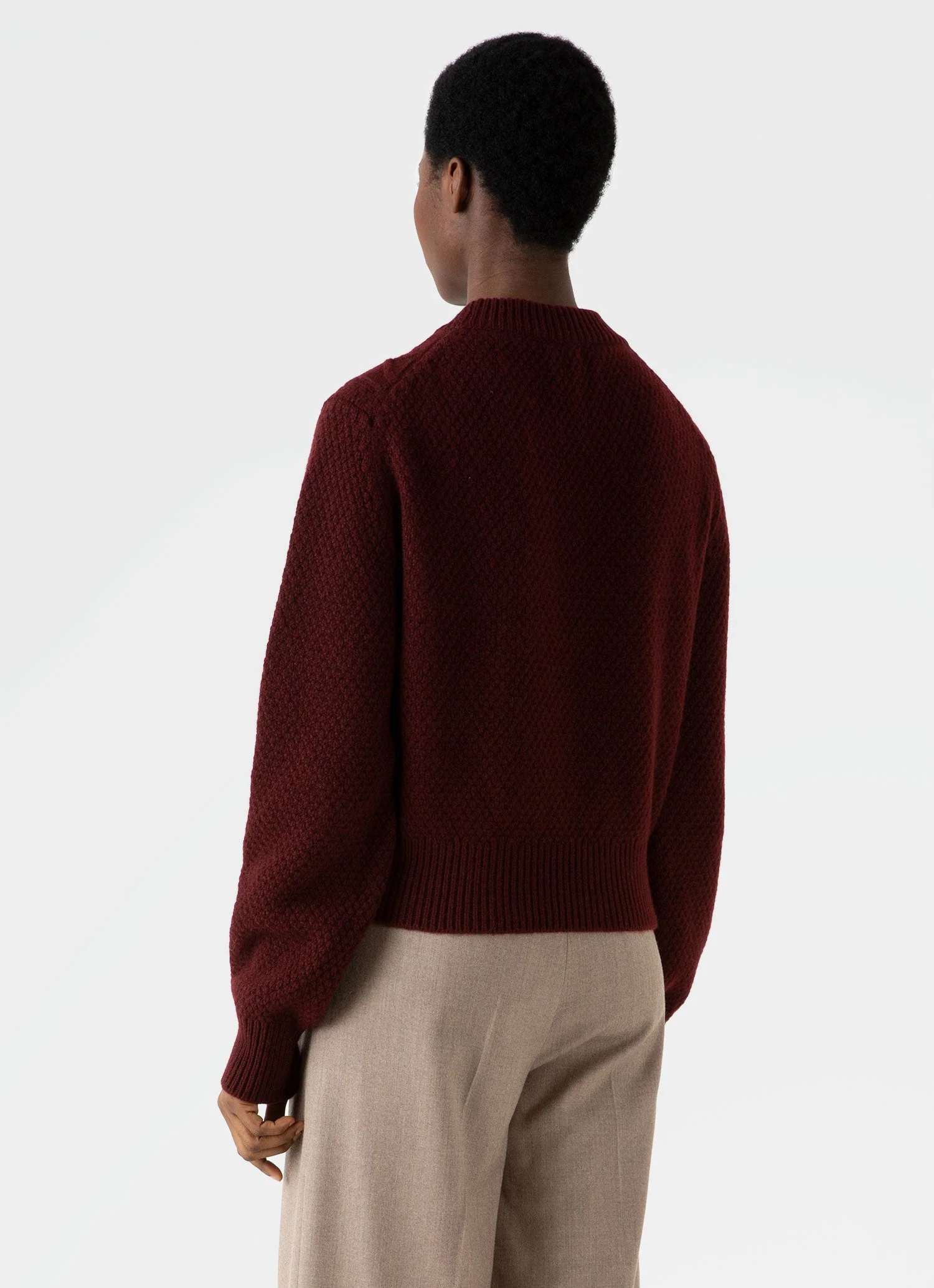 Women's Lambswool Cable Knit Jumper in Maroon - Image 4