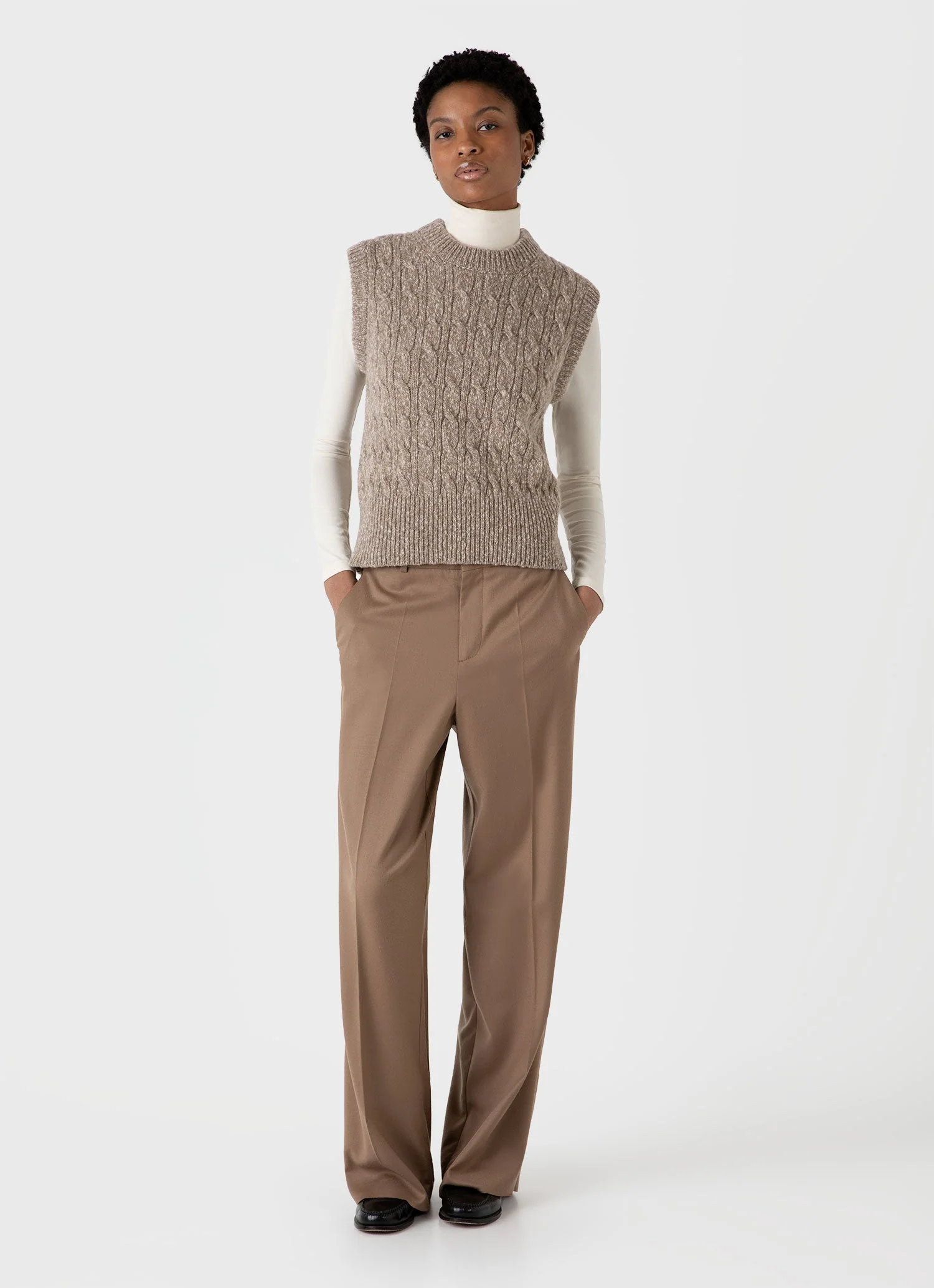 Women's Cable Knit Vest in Camel Twist - Image 2