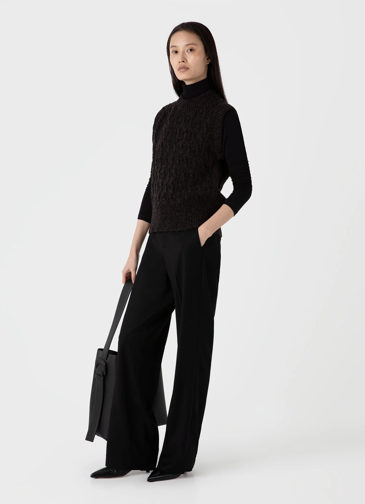 Women's Cable Knit Vest in Coffee Twist - Image 2