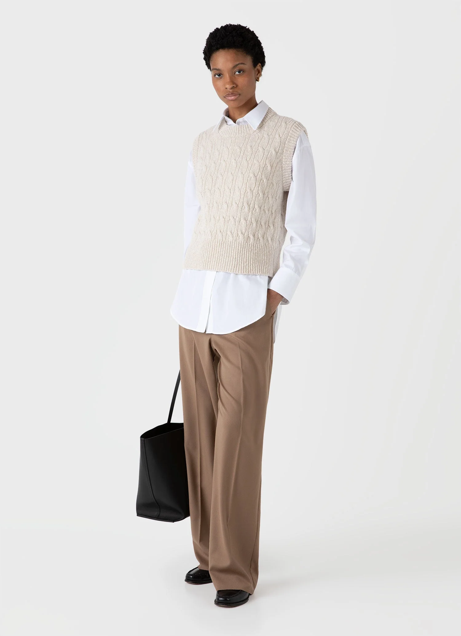 Women's Cable Knit Vest in Ecru - Image 2