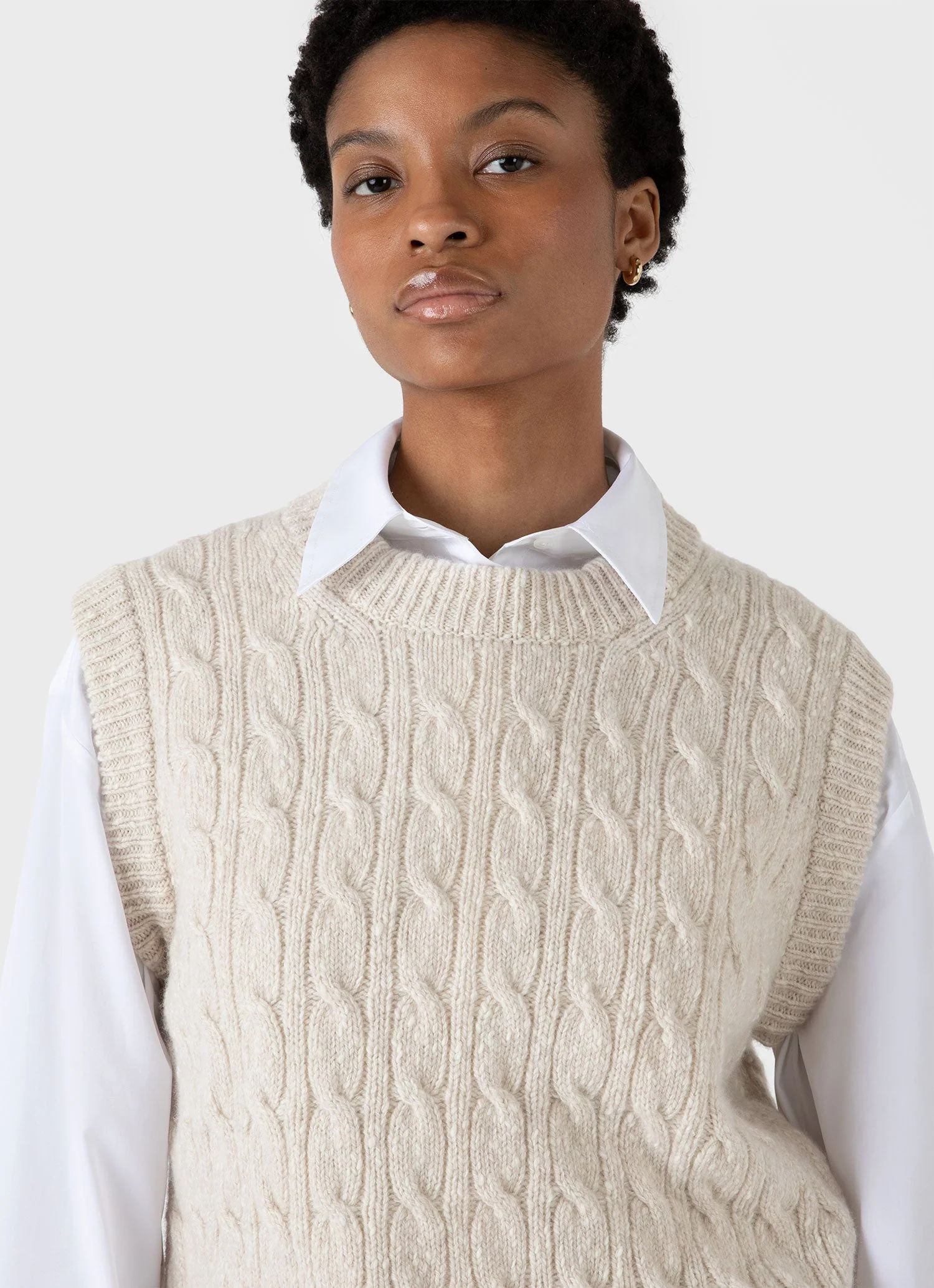 Women's Cable Knit Vest in Ecru - Image 4