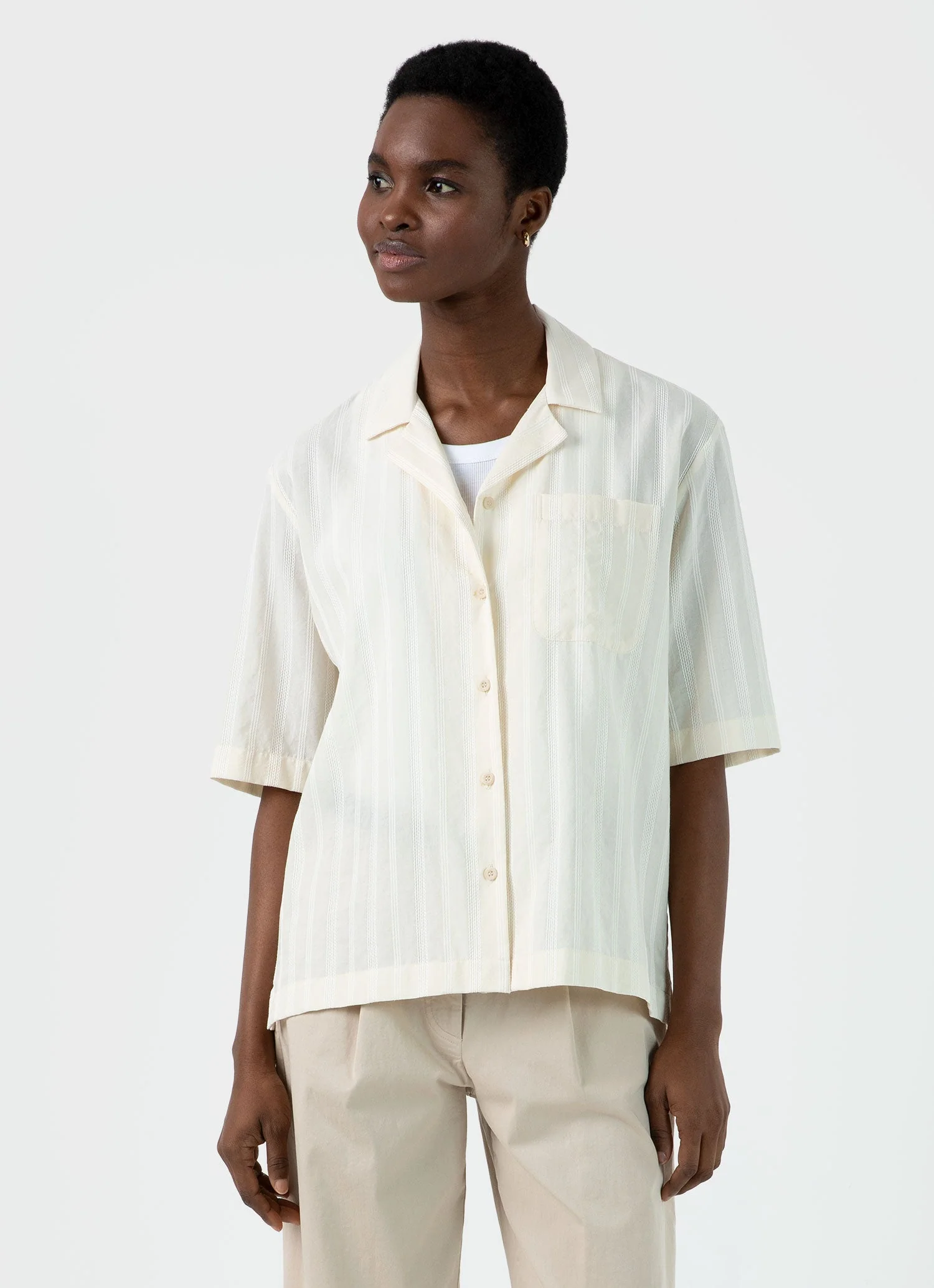 Women's Camp Collar Shirt in Ecru - Image 2