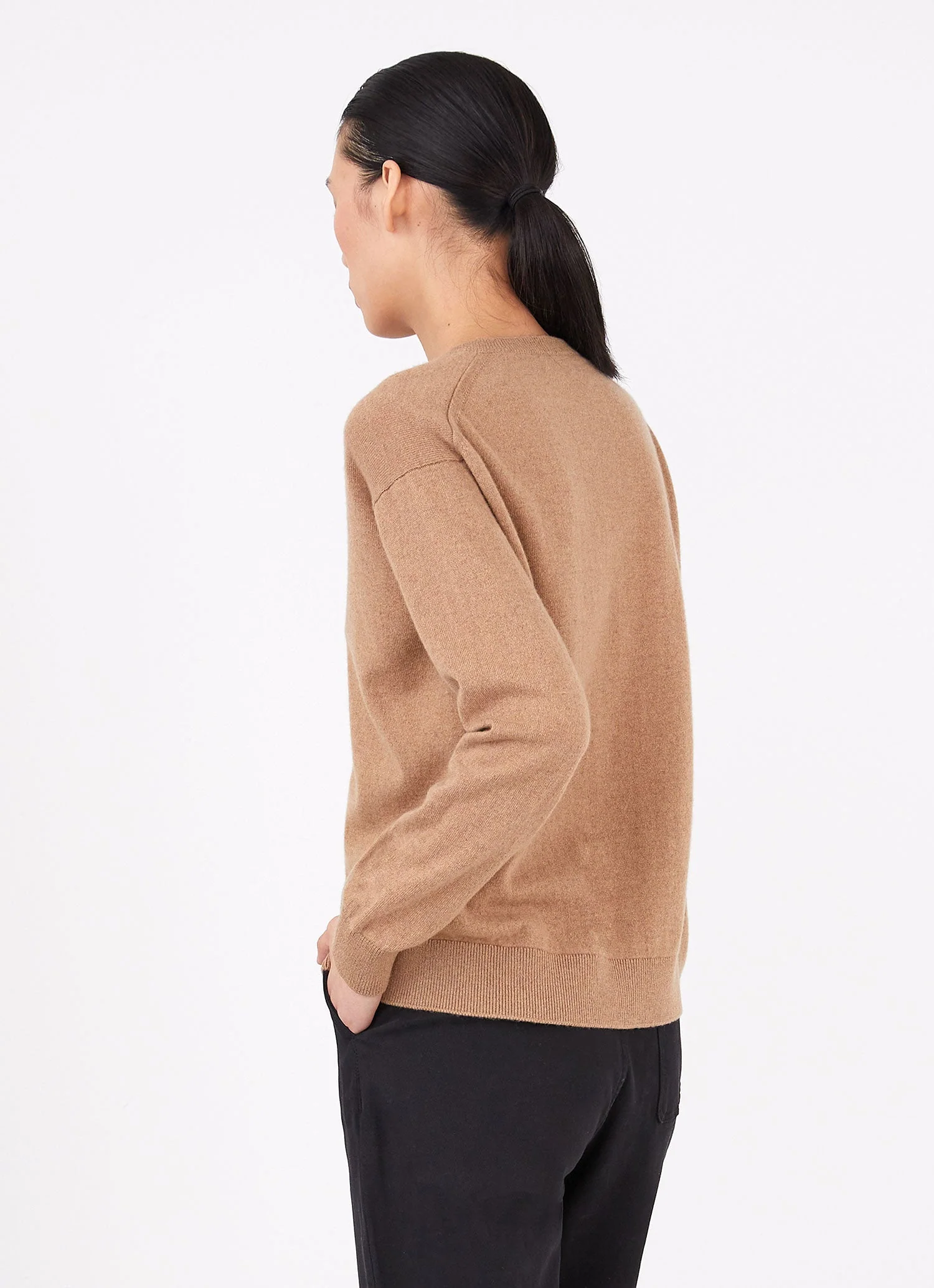 Women's Cashmere Boxy Cardigan in Camel - Image 4