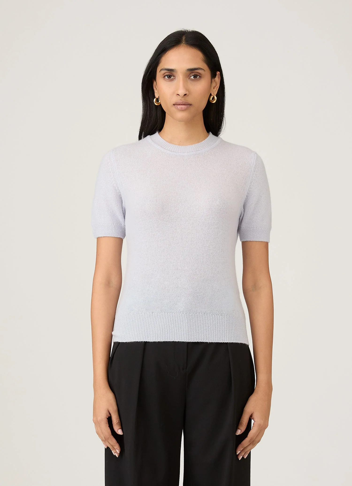 Women's Cashmere T-Shirt in Ice Blue