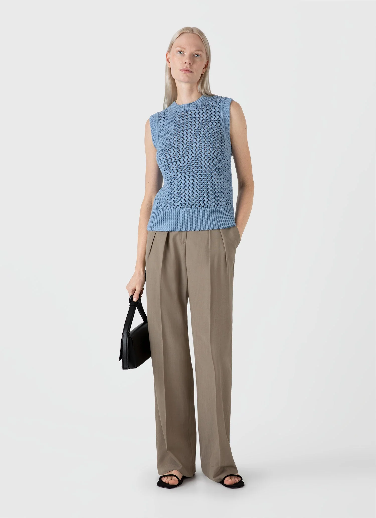 Women's Chunky Cotton Stitch Vest in Light Blue - Image 2
