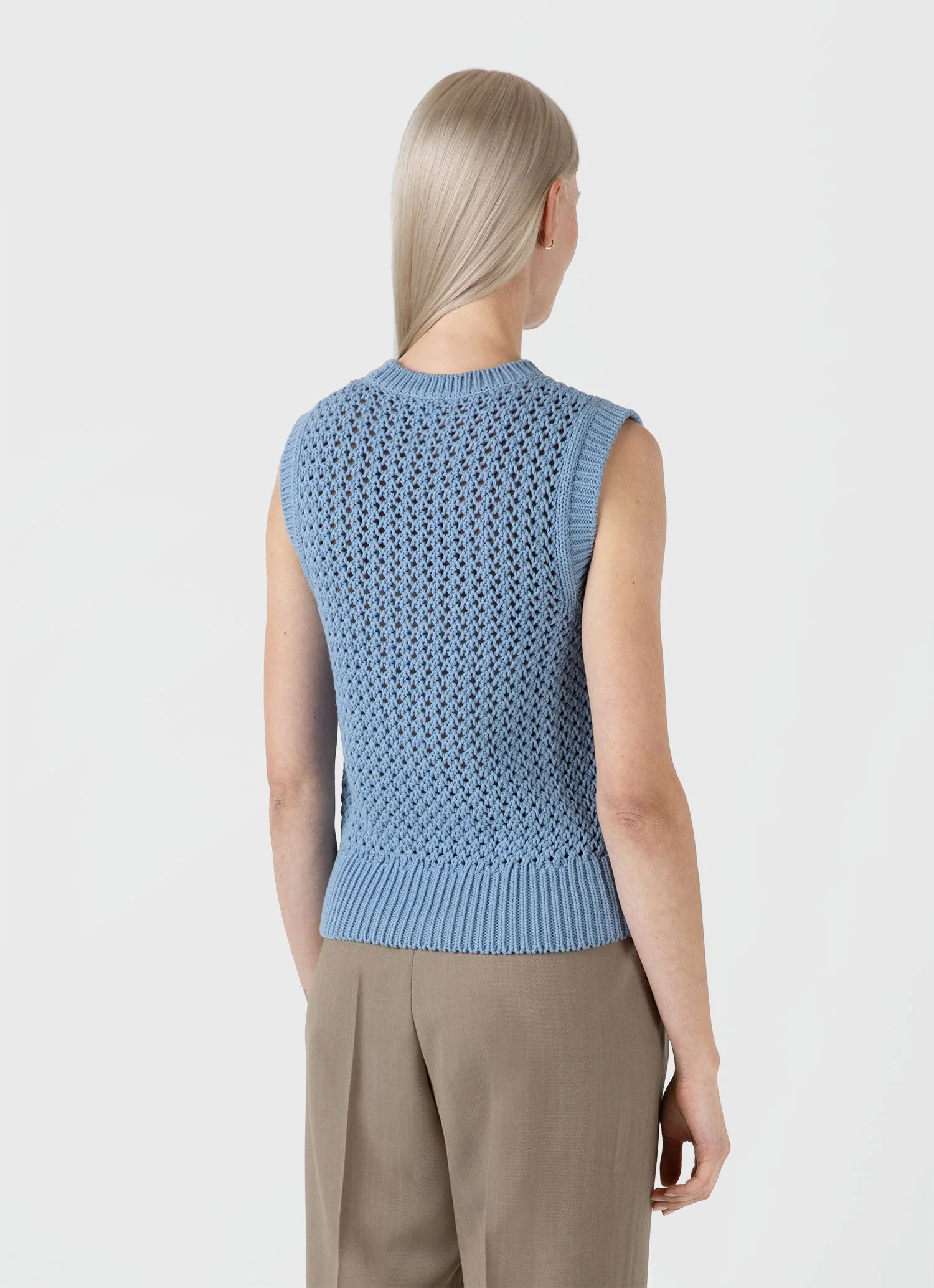 Women's Chunky Cotton Stitch Vest in Light Blue - Image 3