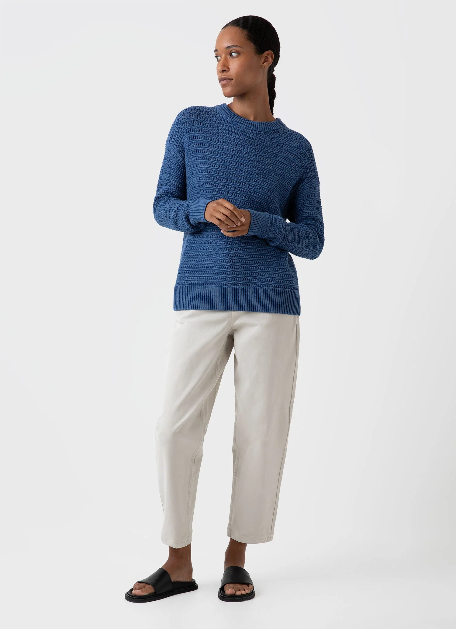 Women's Chunky Textured Jumper in Bluestone - Image 3