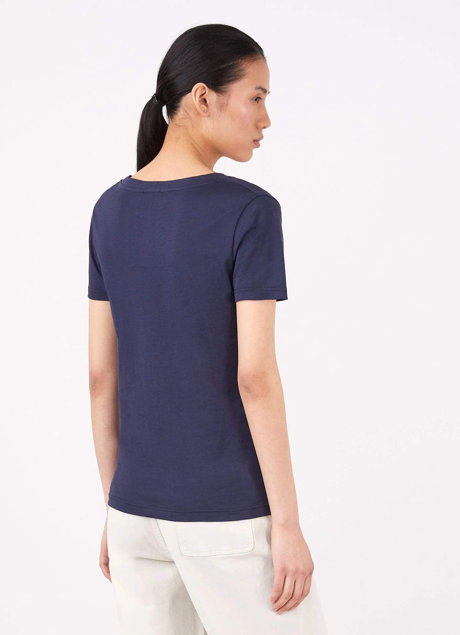 Women's V-neck T-shirt in Navy - Image 4