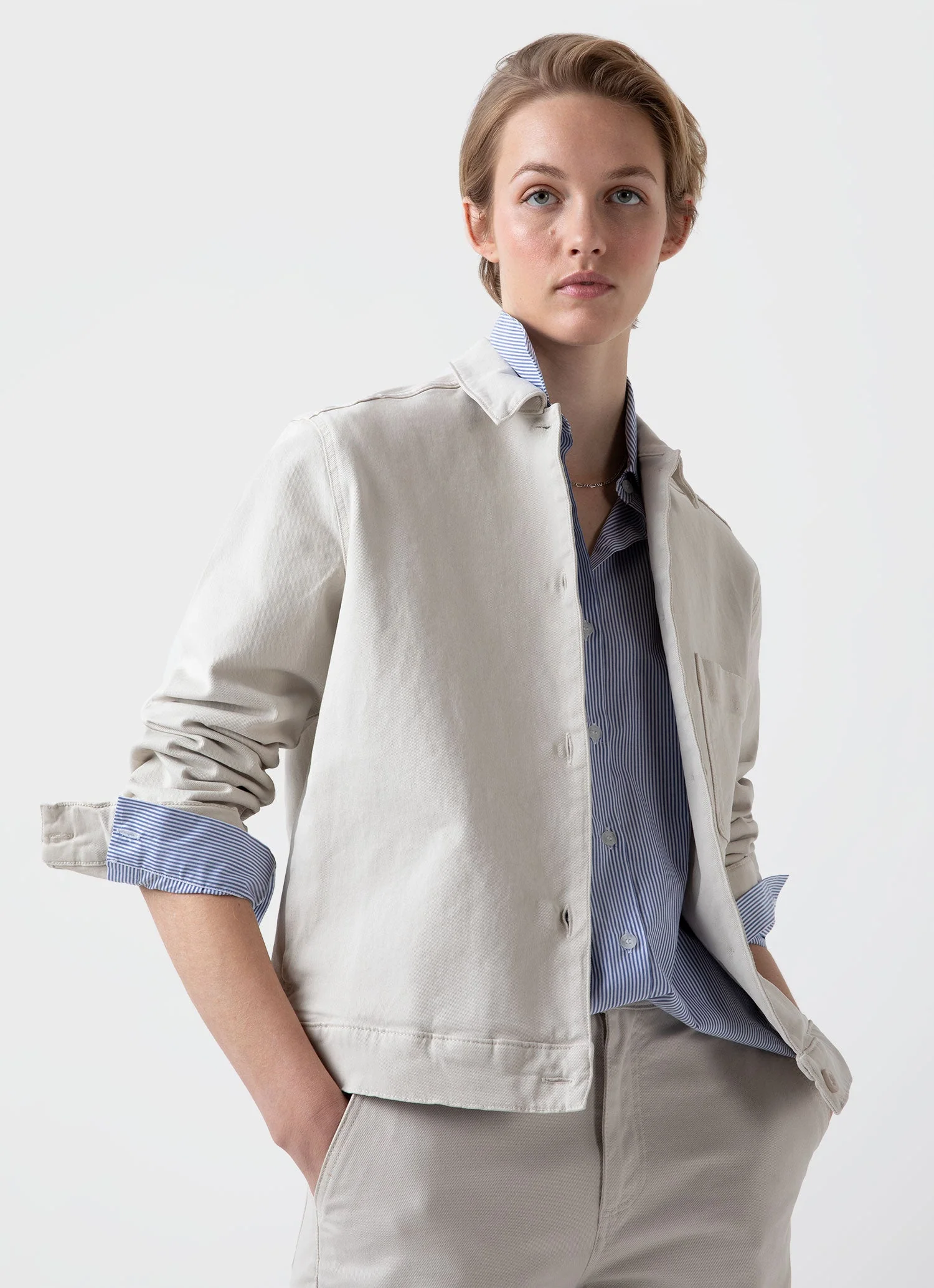 Women's Classic Shirt in White/Blue Bar Stripe - Image 2
