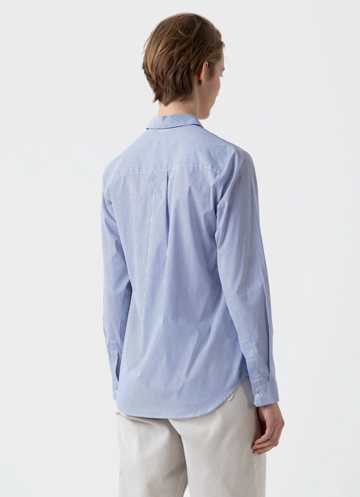 Women's Classic Shirt in White/Blue Bar Stripe - Image 4