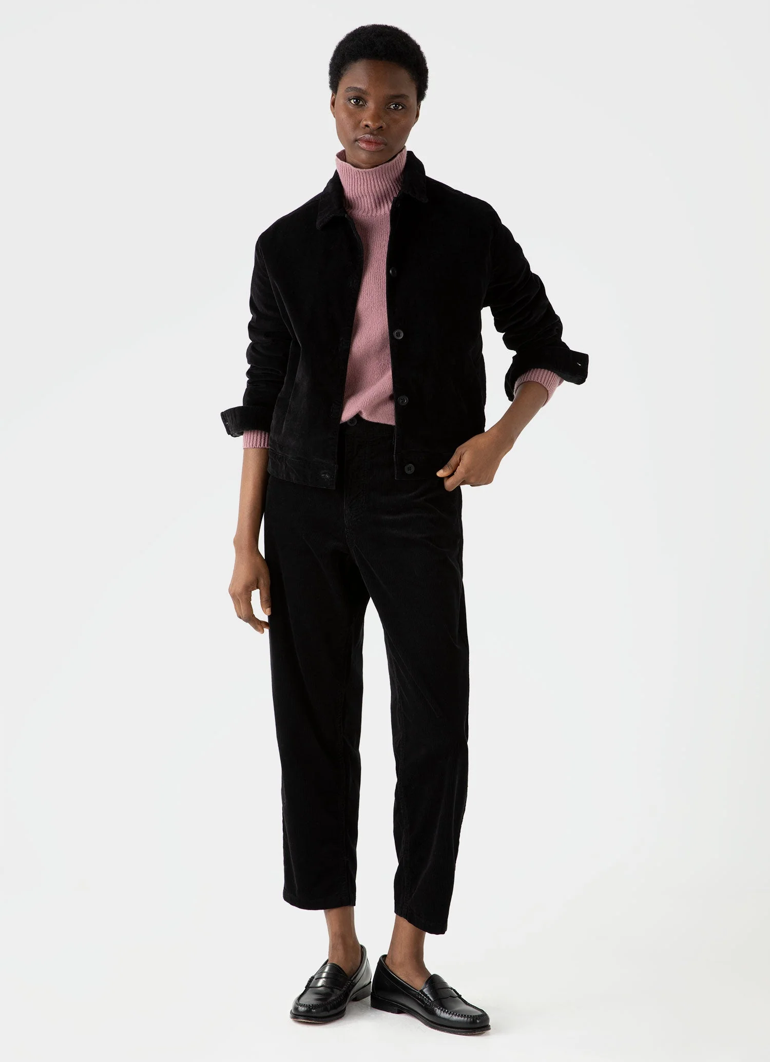 Women's Corduroy Boxy Jacket in Black - Image 2
