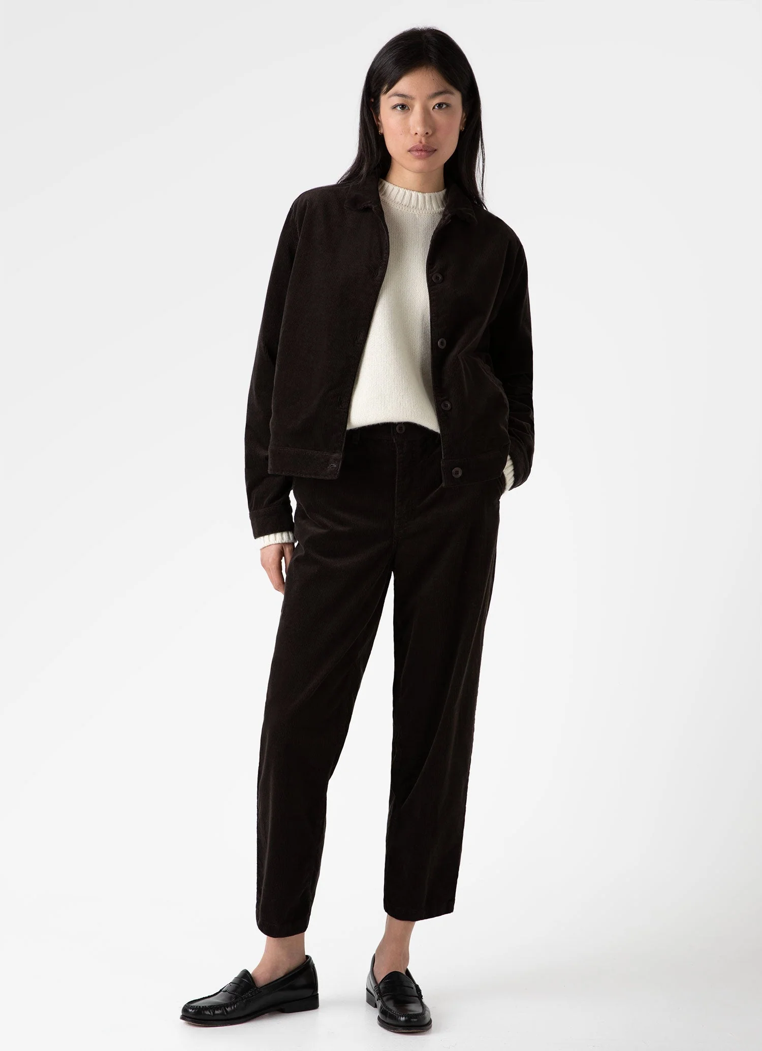 Women's Corduroy Boxy Jacket in Coffee - Image 2