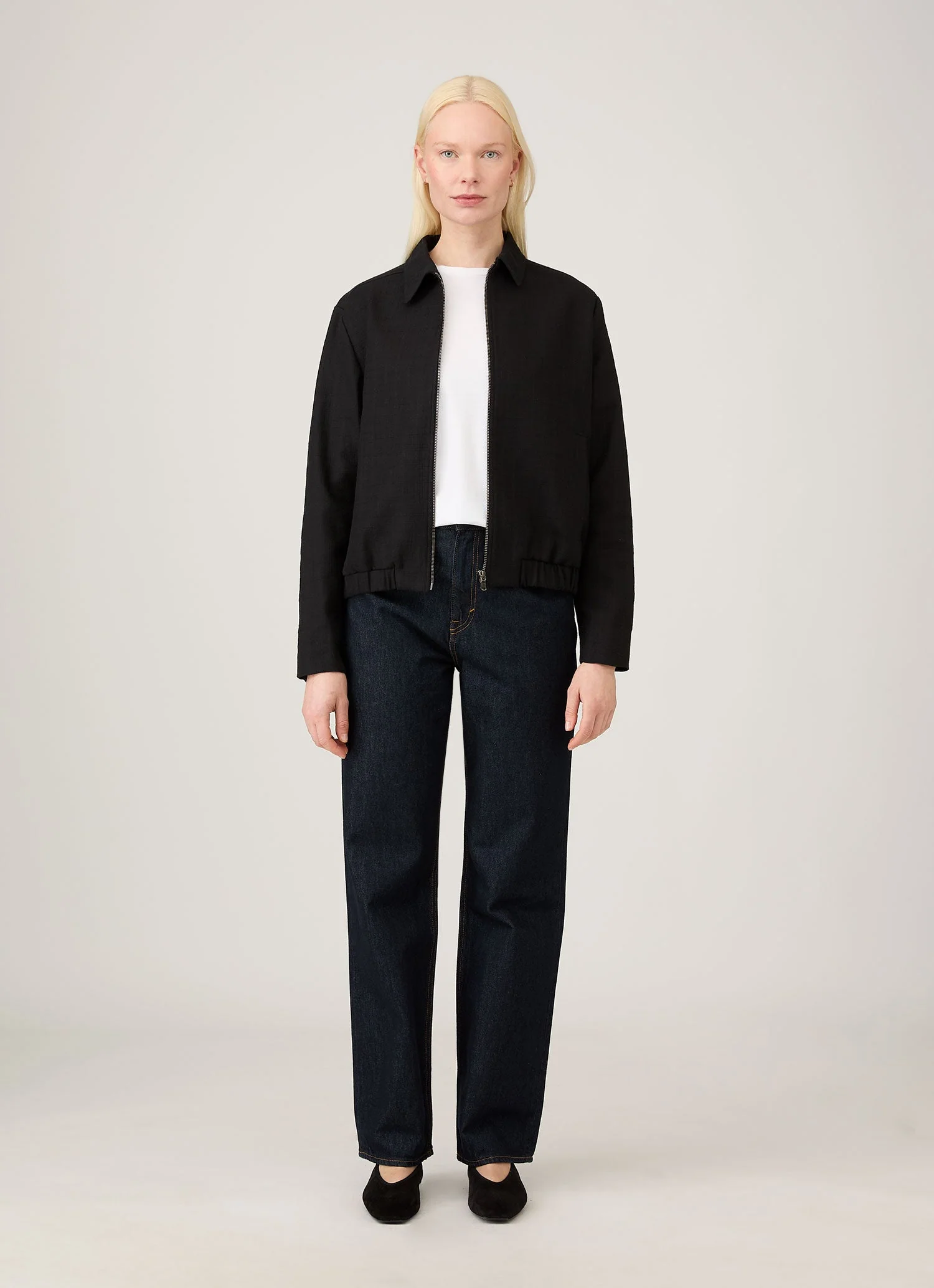 Women's Cotton Raffia Bomber Jacket in Black - Image 2