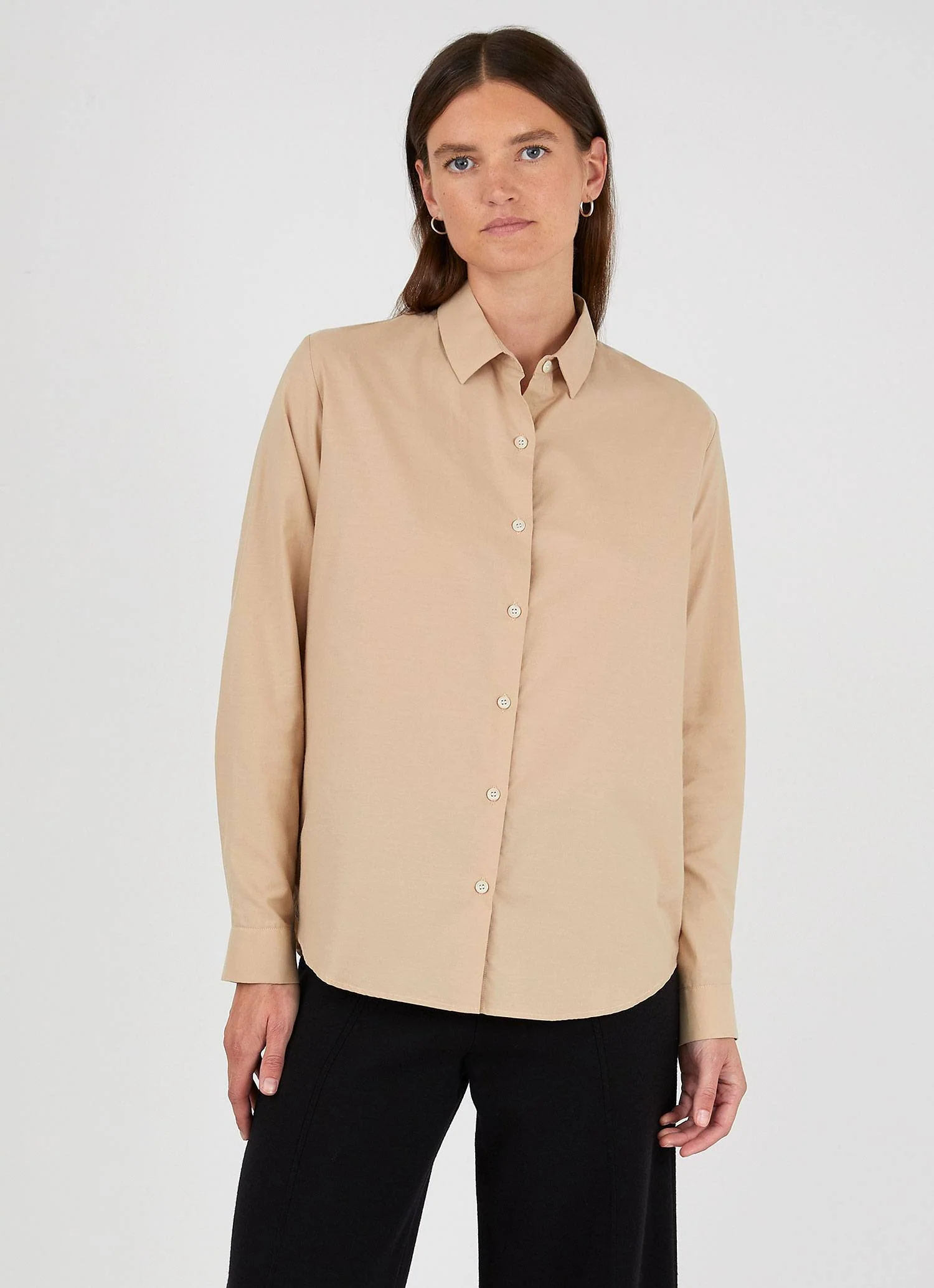 Women's Cotton Shirt in Stone - Image 2