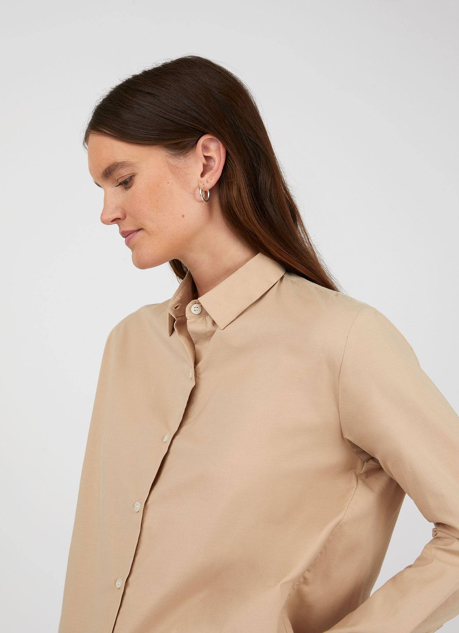 Women's Cotton Shirt in Stone - Image 4