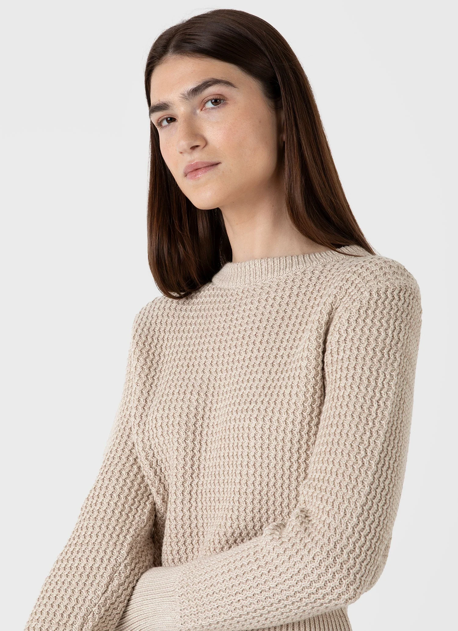 Women's Cotton Stitch Jumper in Ecru Twist - Image 4