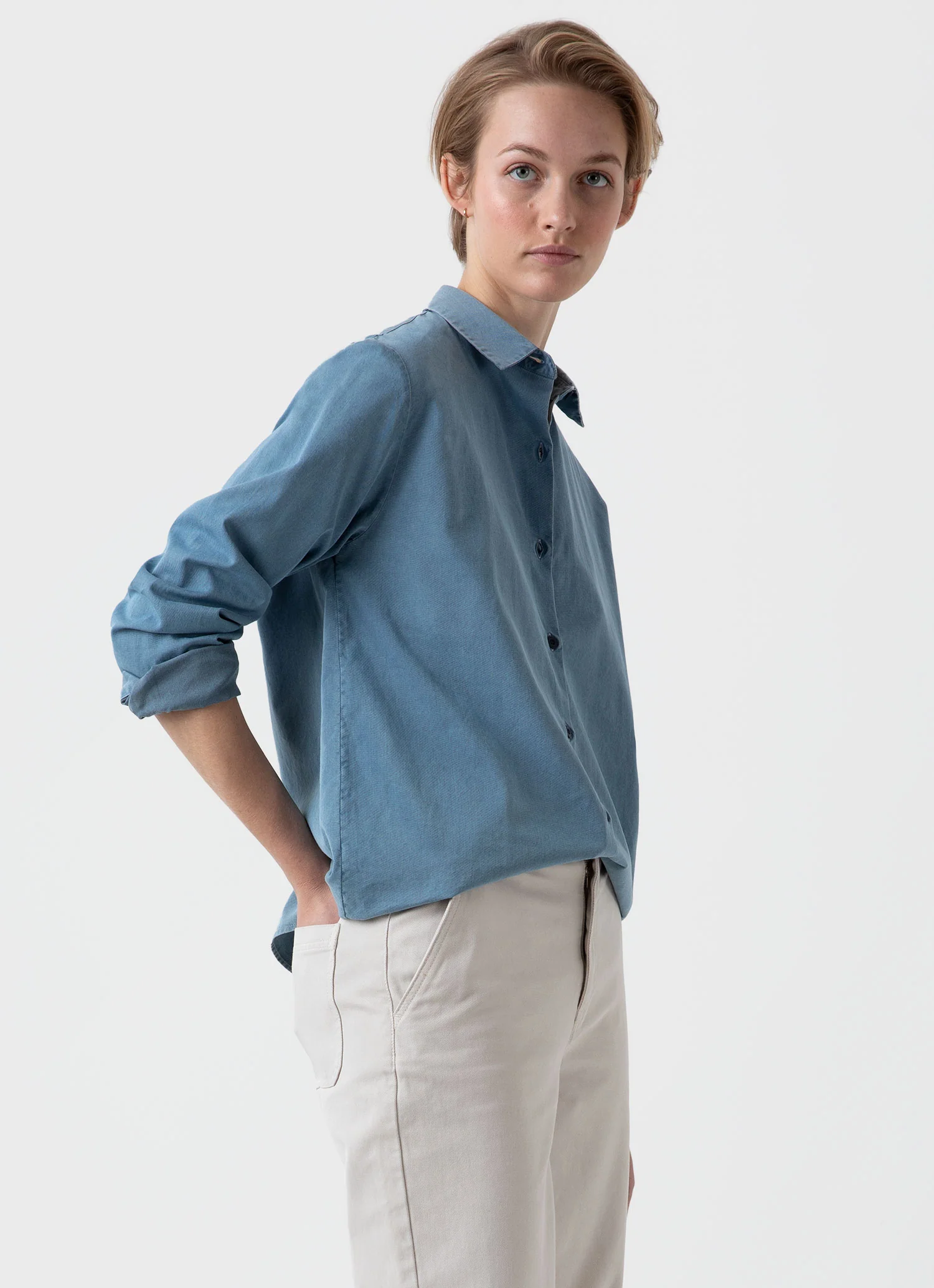 Women's Denim Rinse Shirt in Light Indigo - Image 2