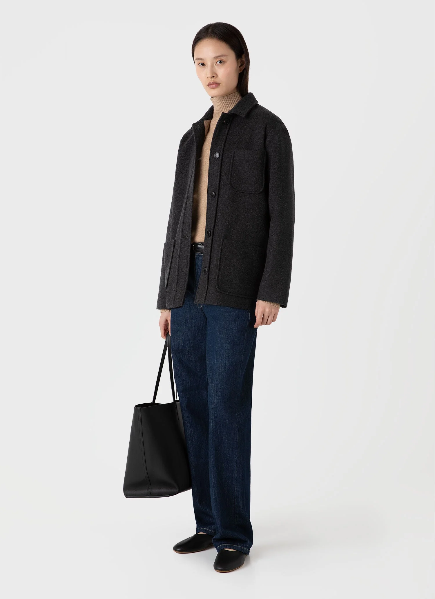 Women's Double Faced Twin Pocket Jacket in Charcoal Melange - Image 2