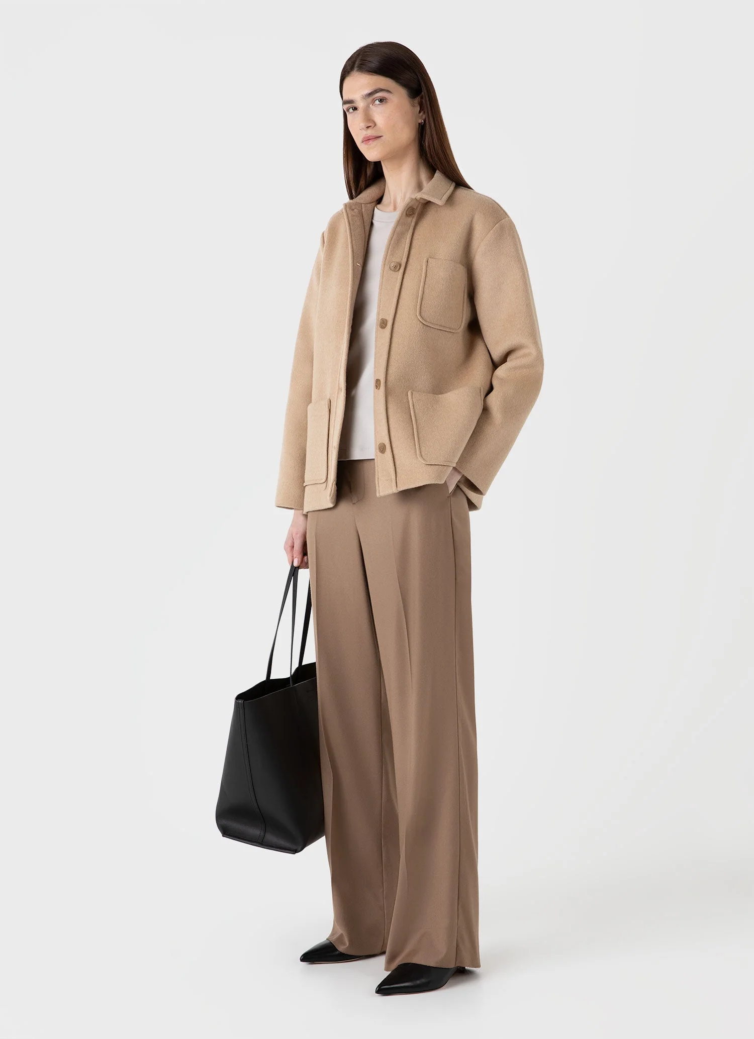 Women's Double Faced Twin Pocket Jacket in Light Camel - Image 2