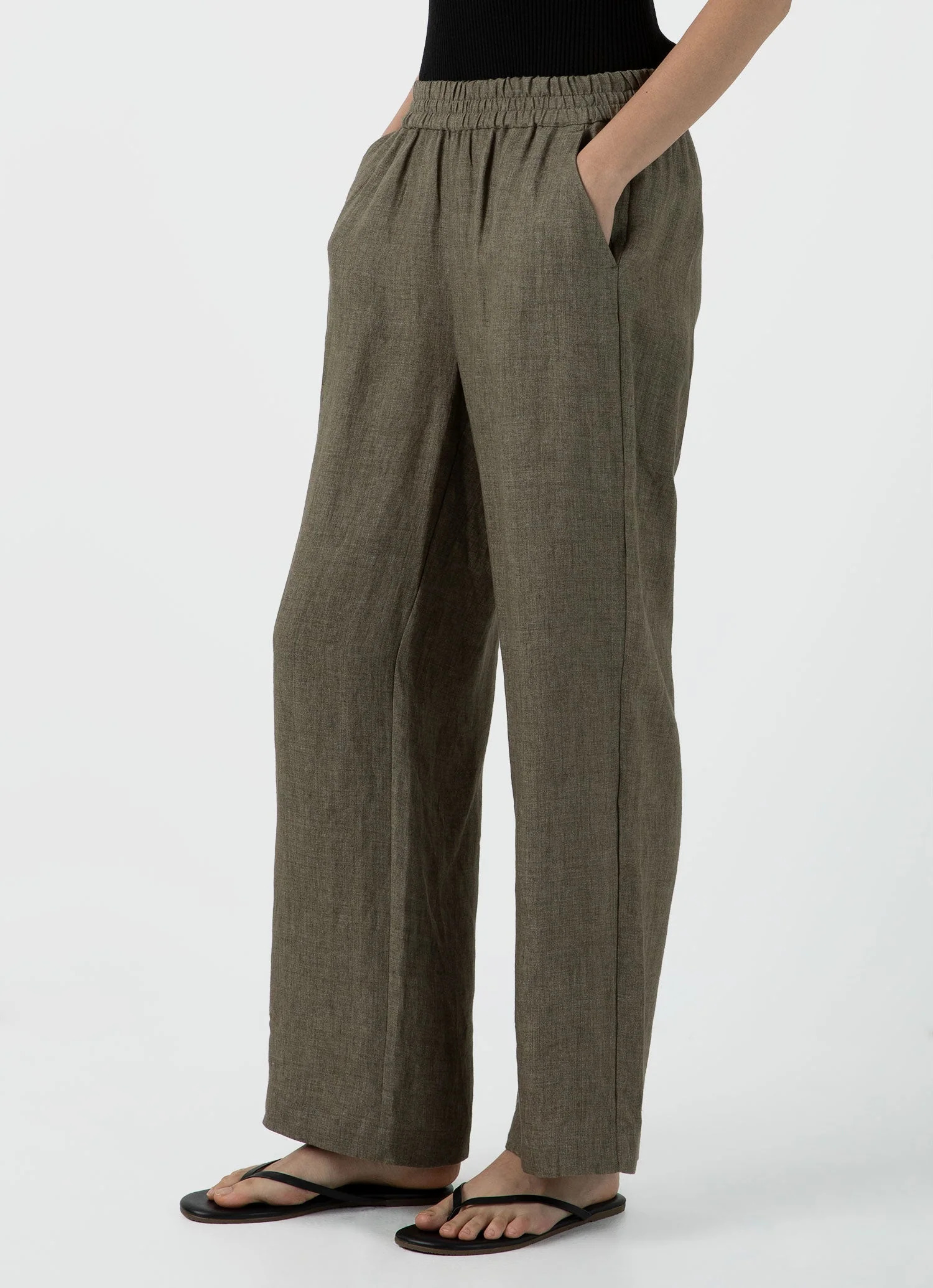 Women's Drawstring Wide Leg Trouser in Khaki - Image 2