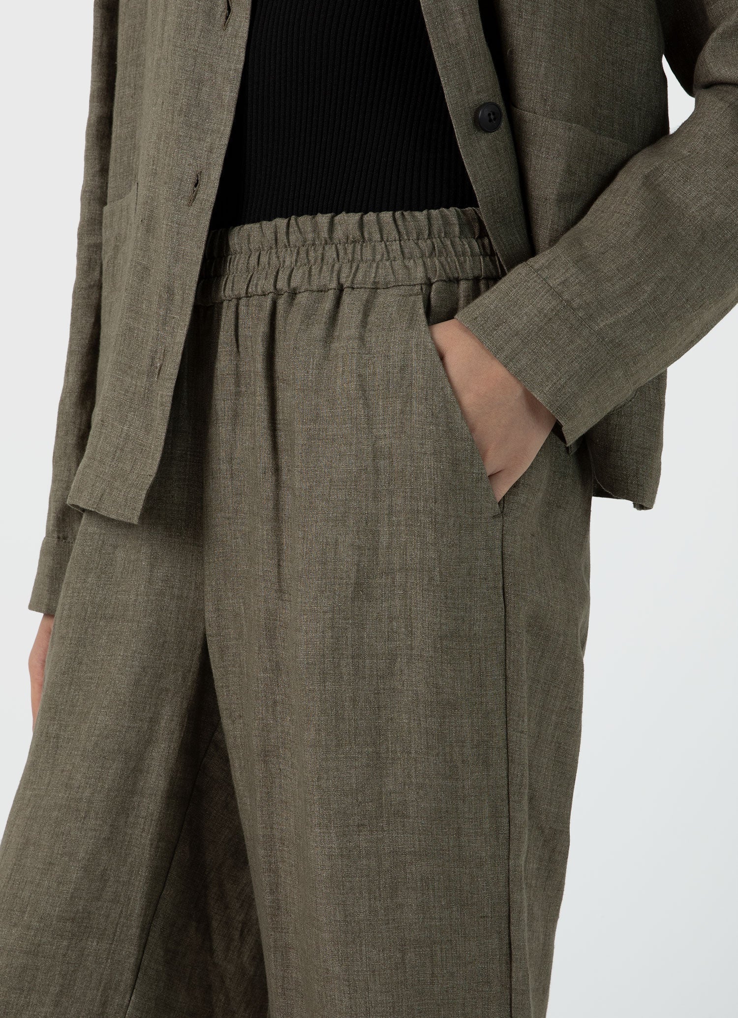 Women's Drawstring Wide Leg Trouser in Khaki - Image 3