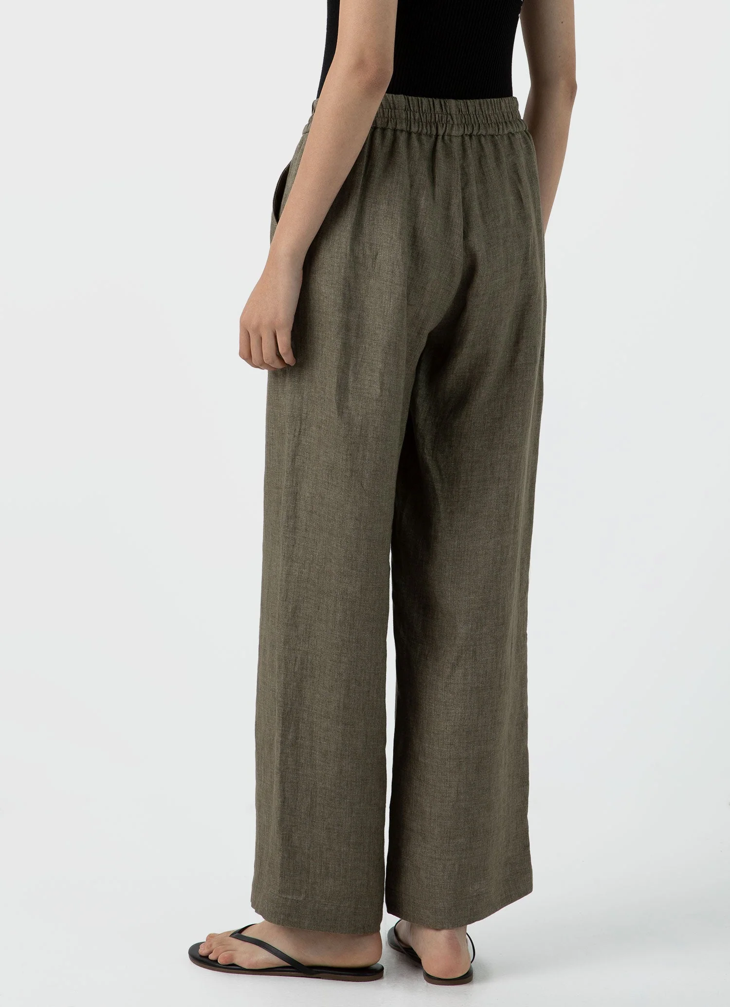 Women's Drawstring Wide Leg Trouser in Khaki - Image 4