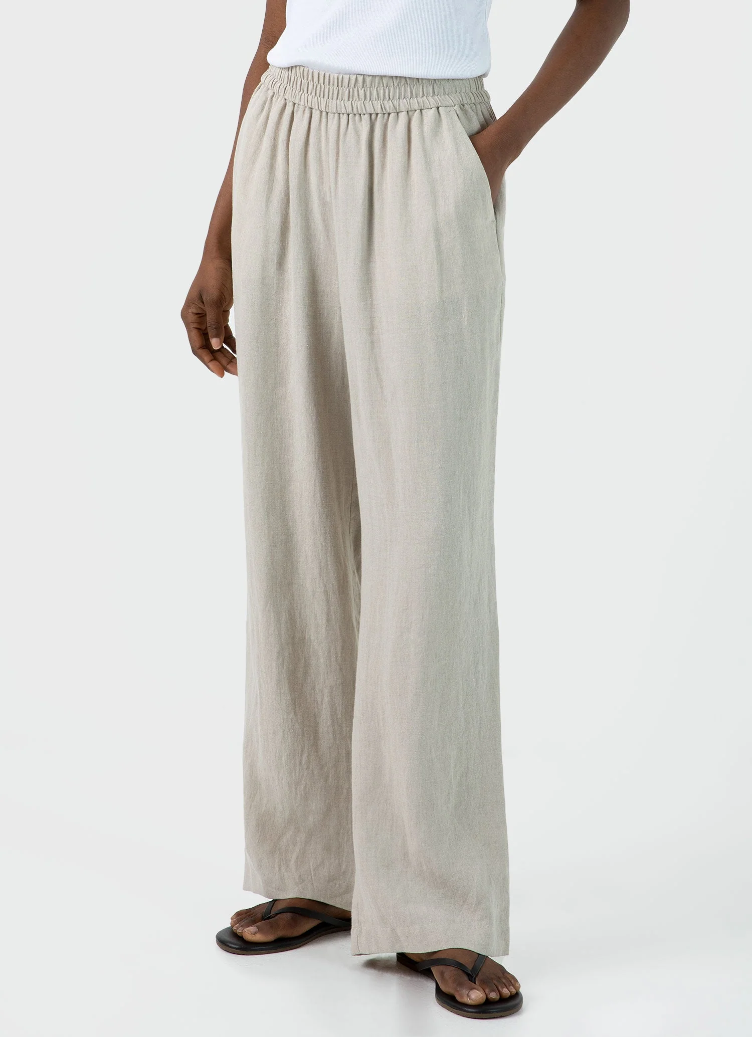 Women's Drawstring Wide Leg Trouser in Light Sand - Image 2