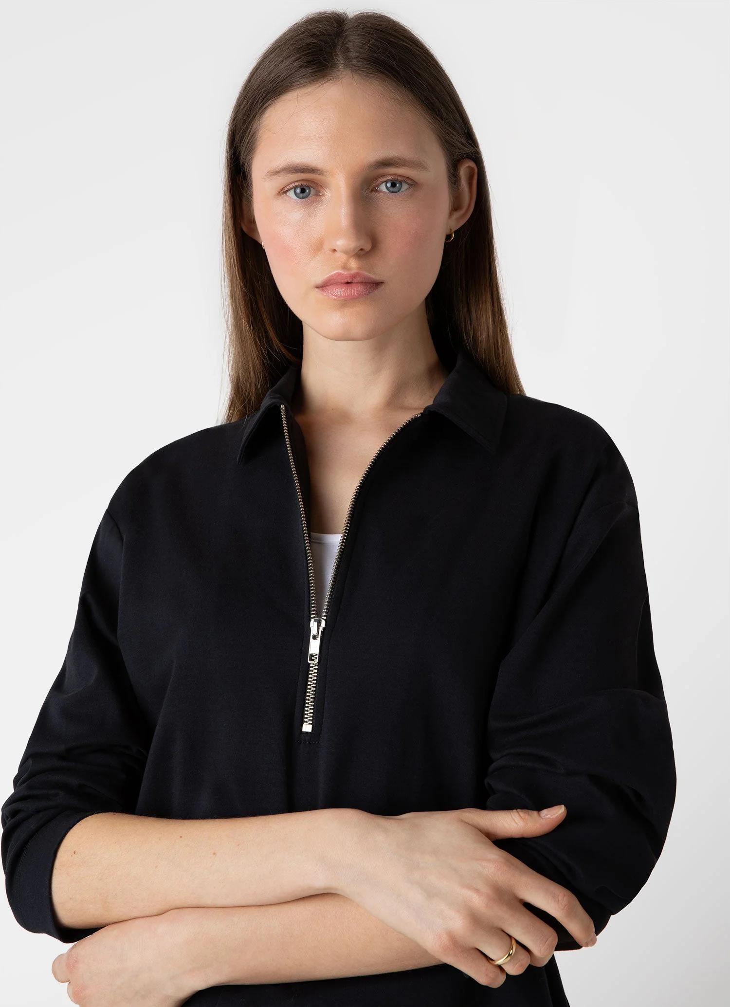 Women's Jersey Polo Top in Black - Image 2