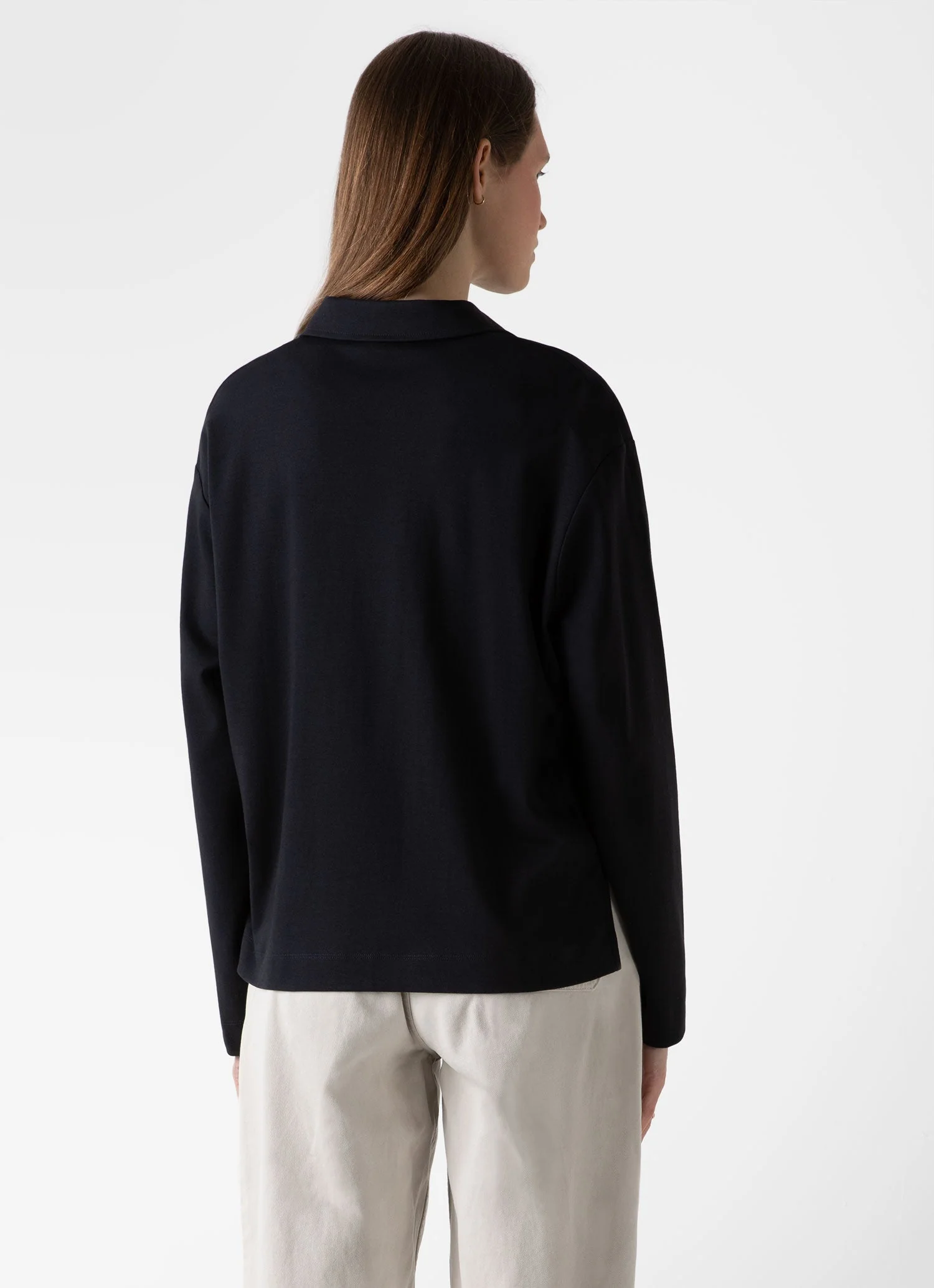 Women's Jersey Polo Top in Black - Image 4