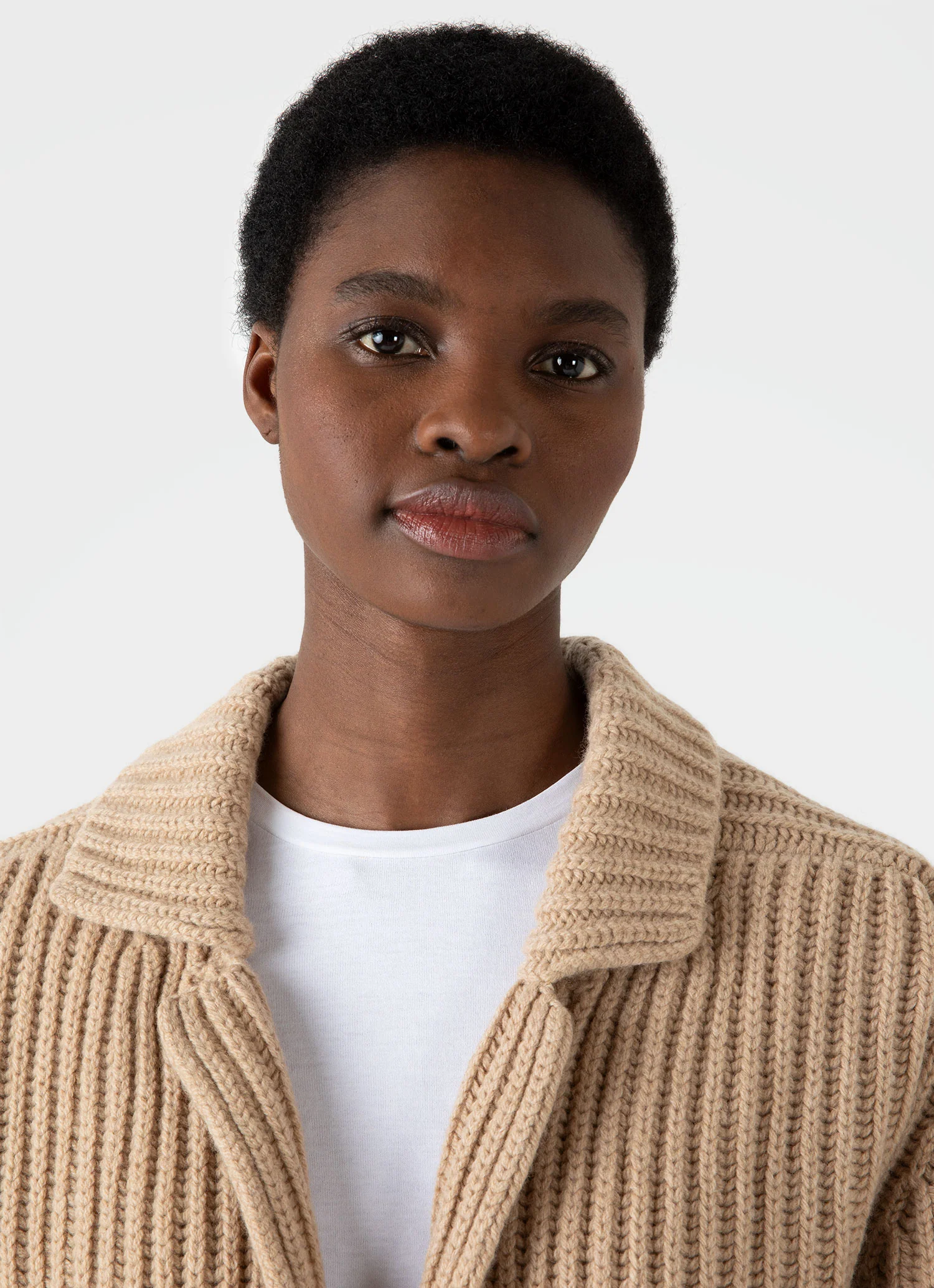 Women's Knitted Cardigan in Light Camel - Image 2