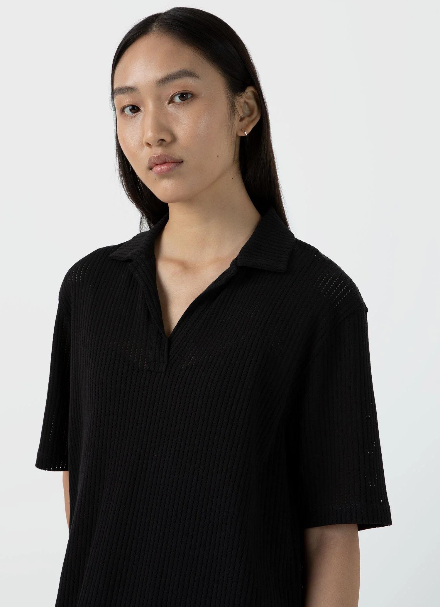 Women's Lace Mesh Polo Dress in Black - Image 3