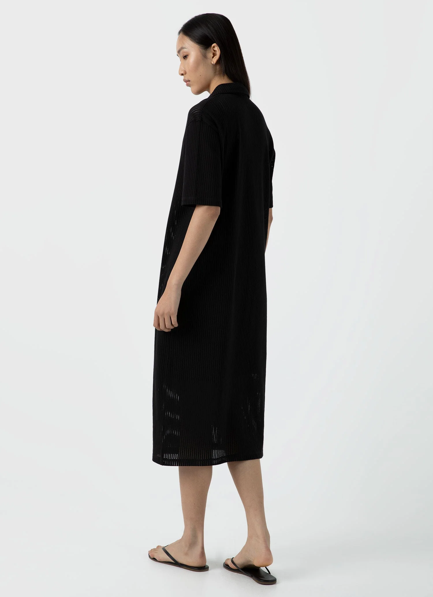 Women's Lace Mesh Polo Dress in Black - Image 4
