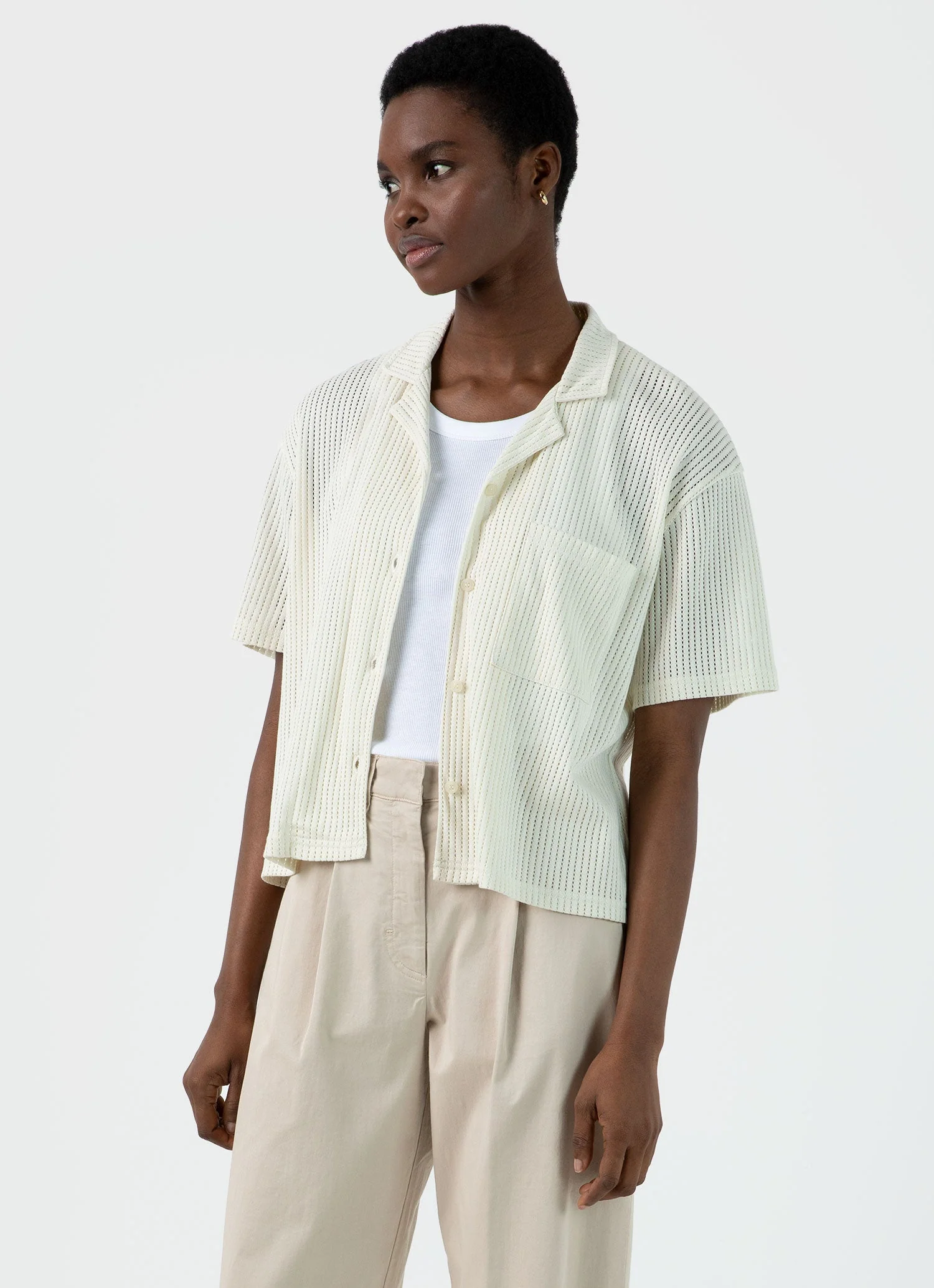 Women's Lace Mesh Shirt in Ecru - Image 2