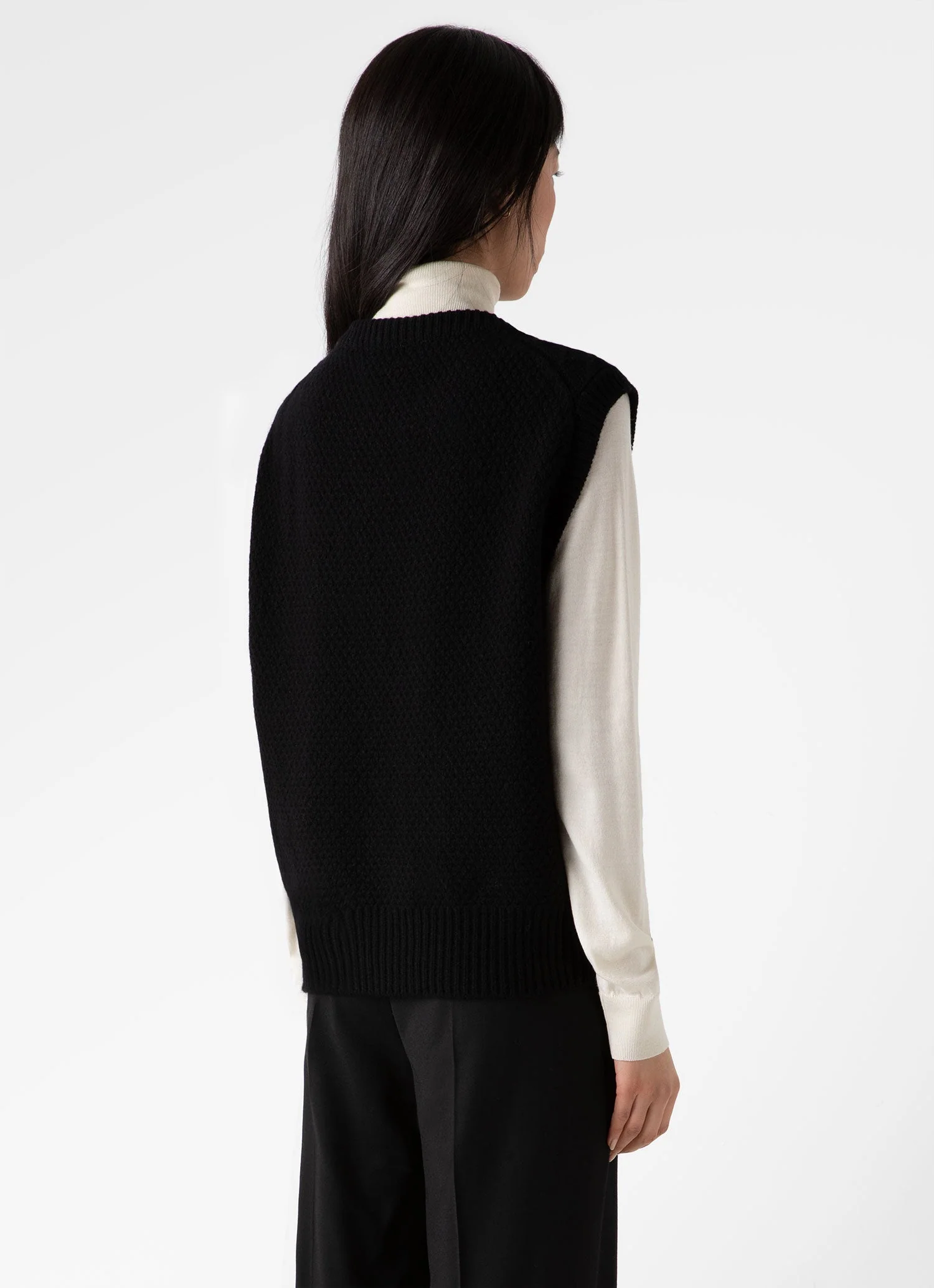 Women's Lambswool Cable Knit Vest in Black - Image 4