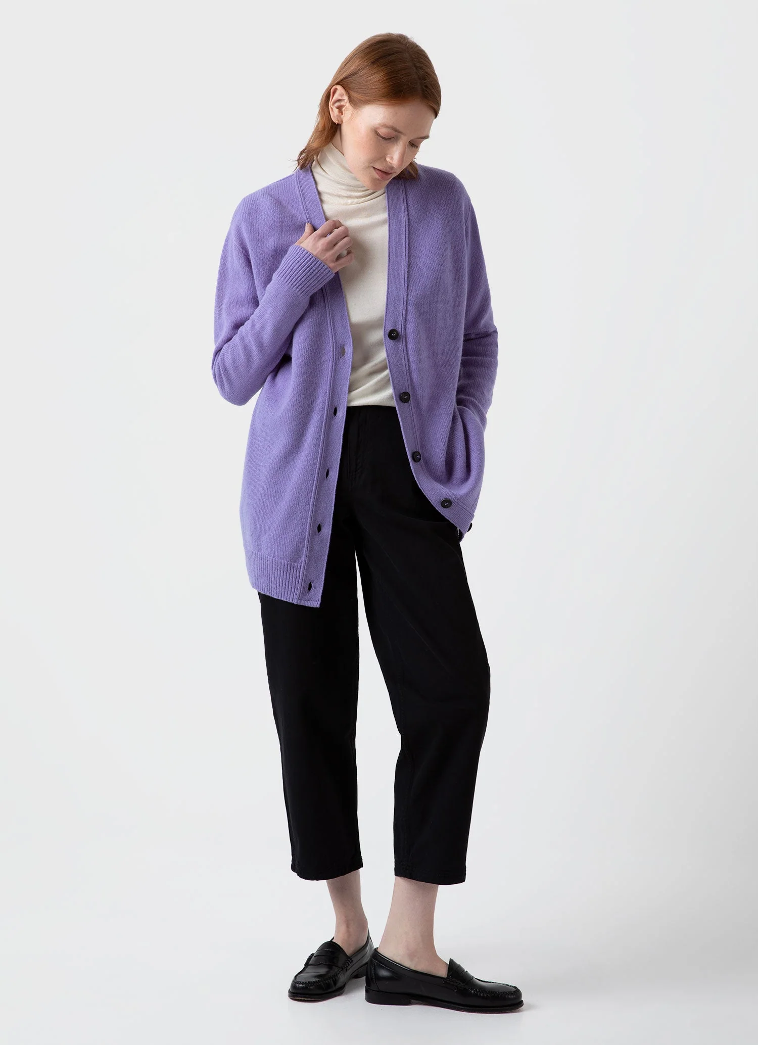 Women's Lambswool Cardigan in Heather - Image 3