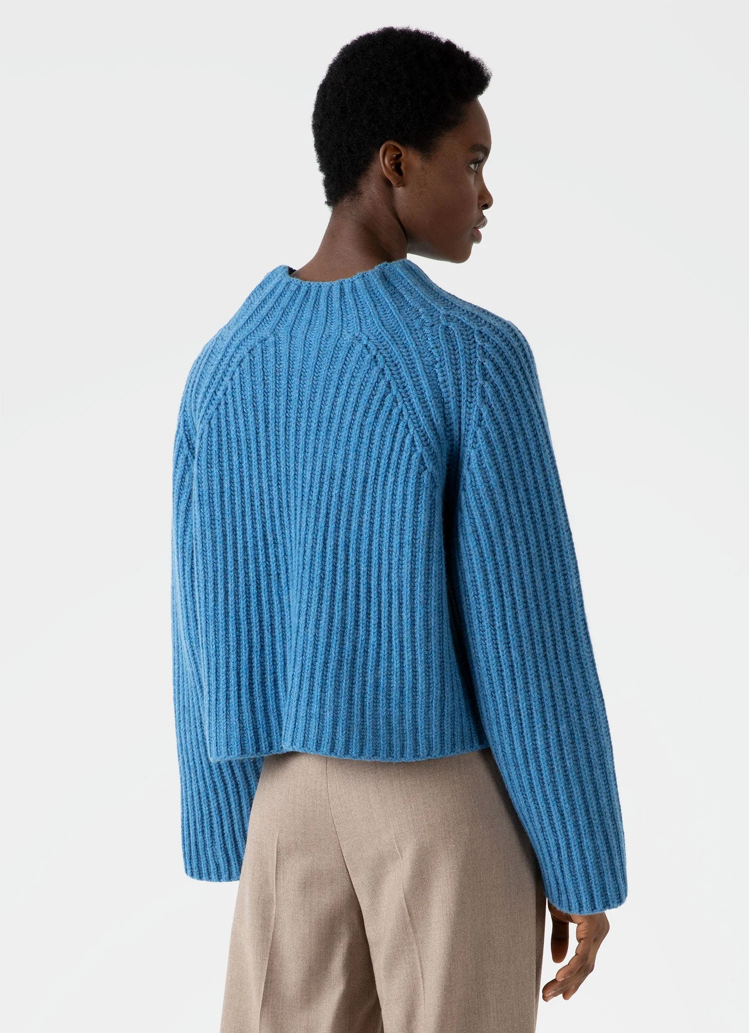 Women's Lambswool Chunky Funnel Neck Jumper in Blue Jean - Image 4