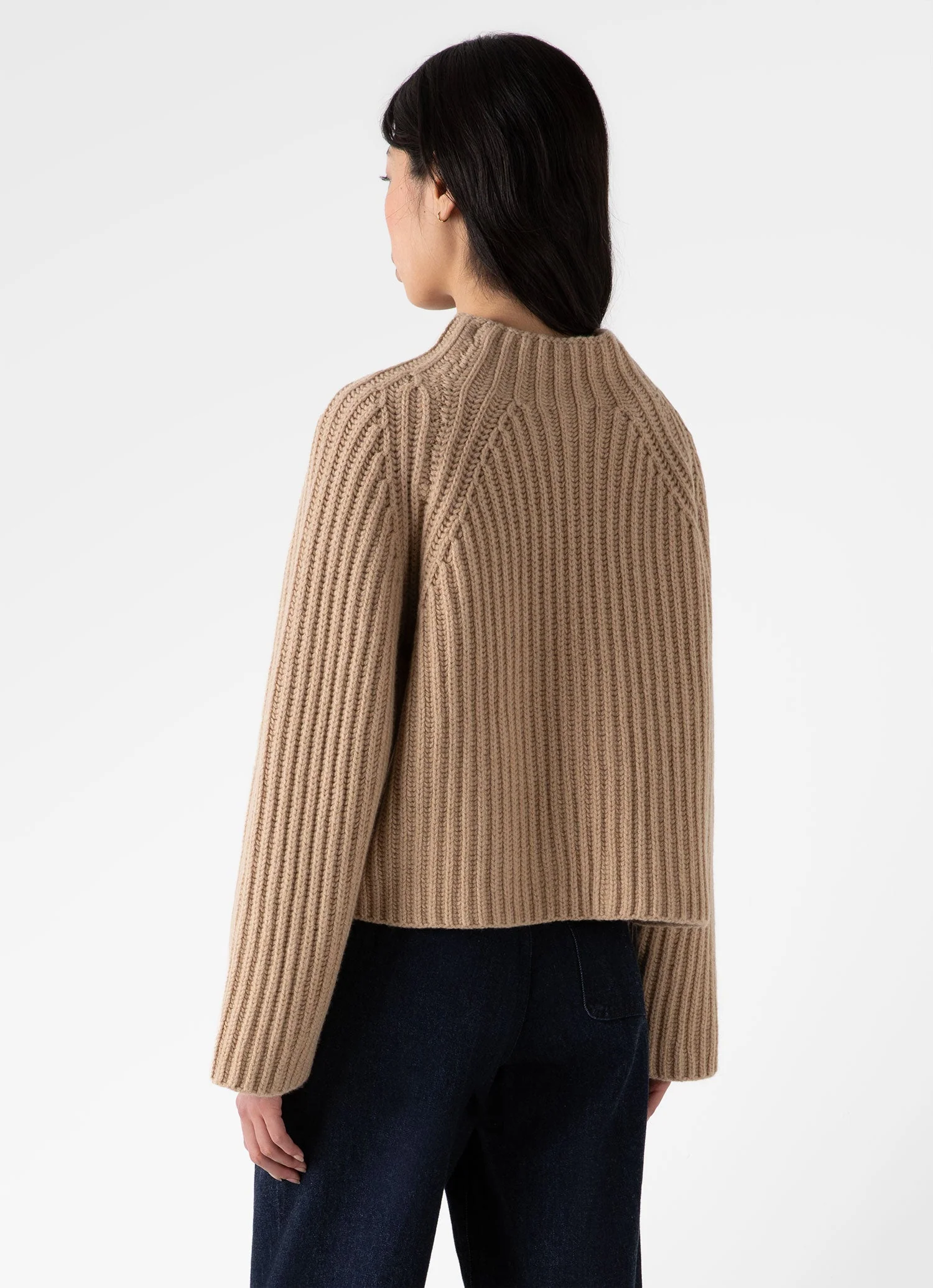 Women's Lambswool Chunky Funnel Neck Jumper in Light Camel - Image 4