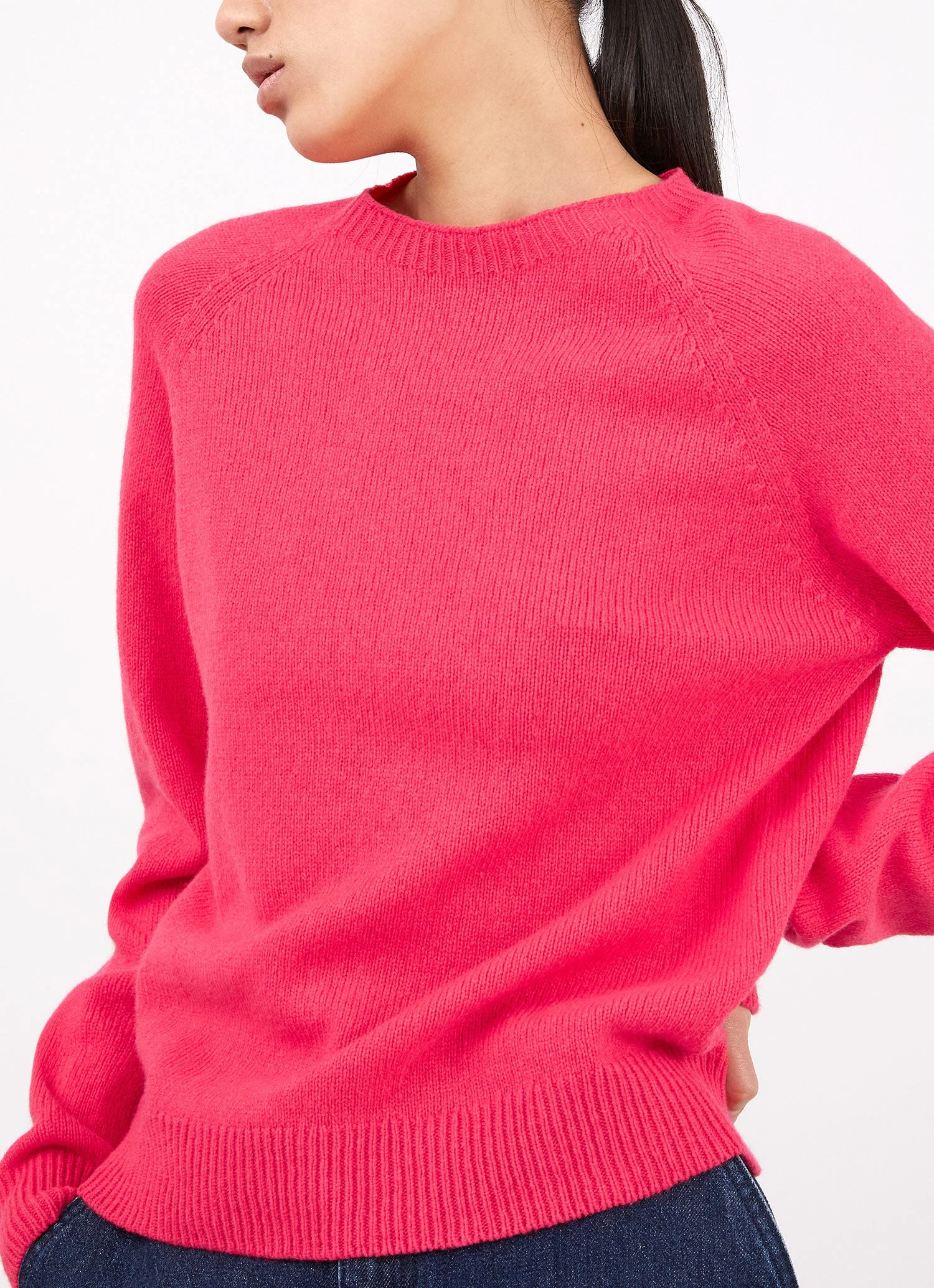 Women's Lambswool Crew Neck Jumper in Bright Pink - Image 3
