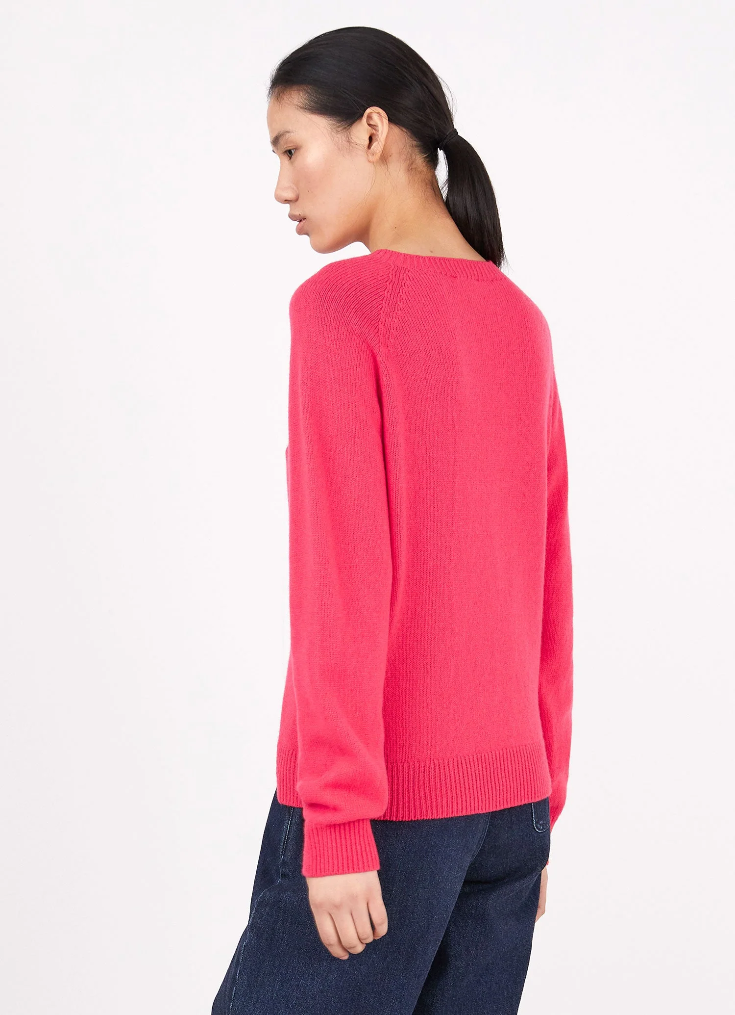 Women's Lambswool Crew Neck Jumper in Bright Pink - Image 4