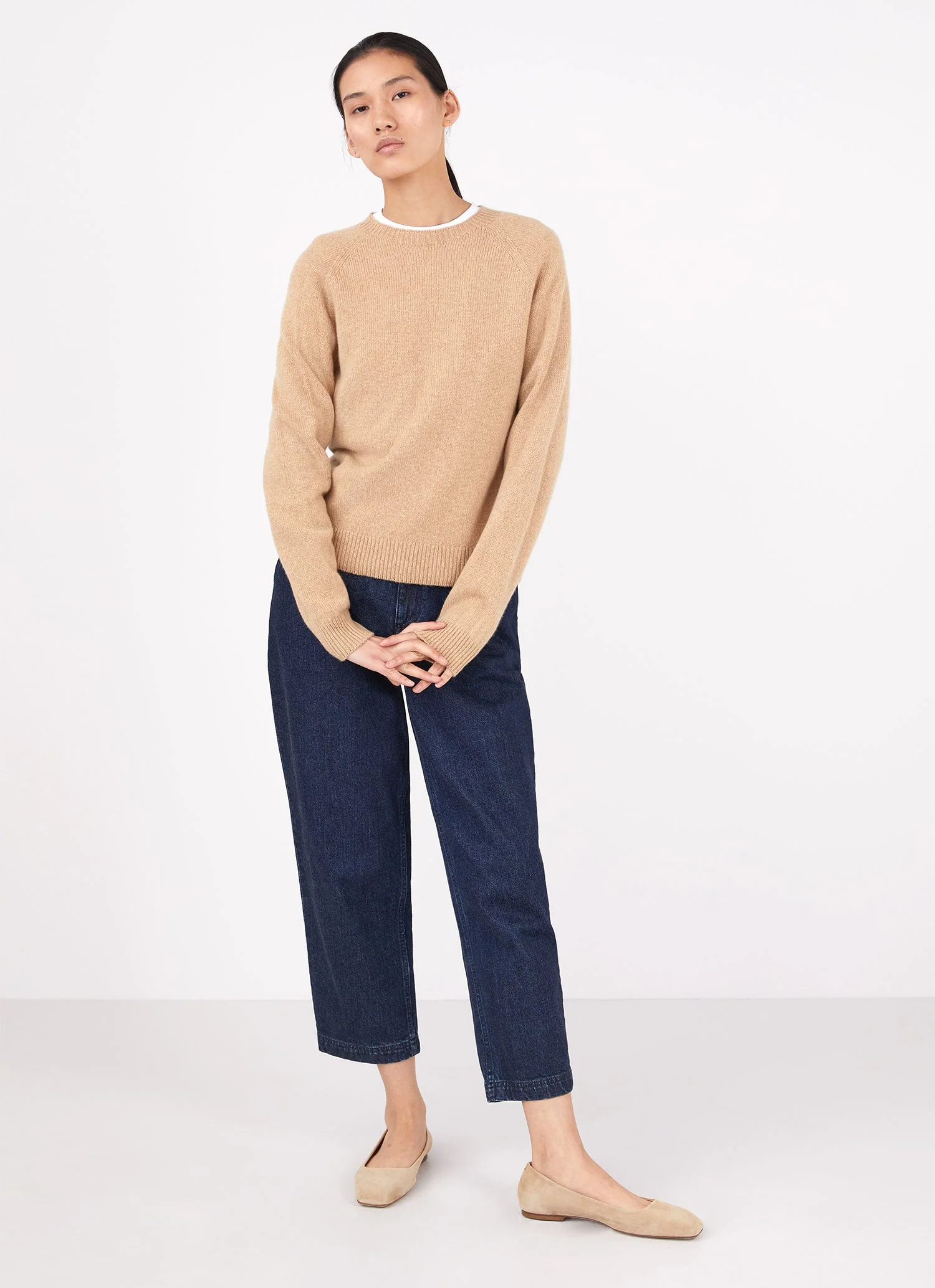 Women's Lambswool Crew Neck Jumper in Light Camel - Image 3