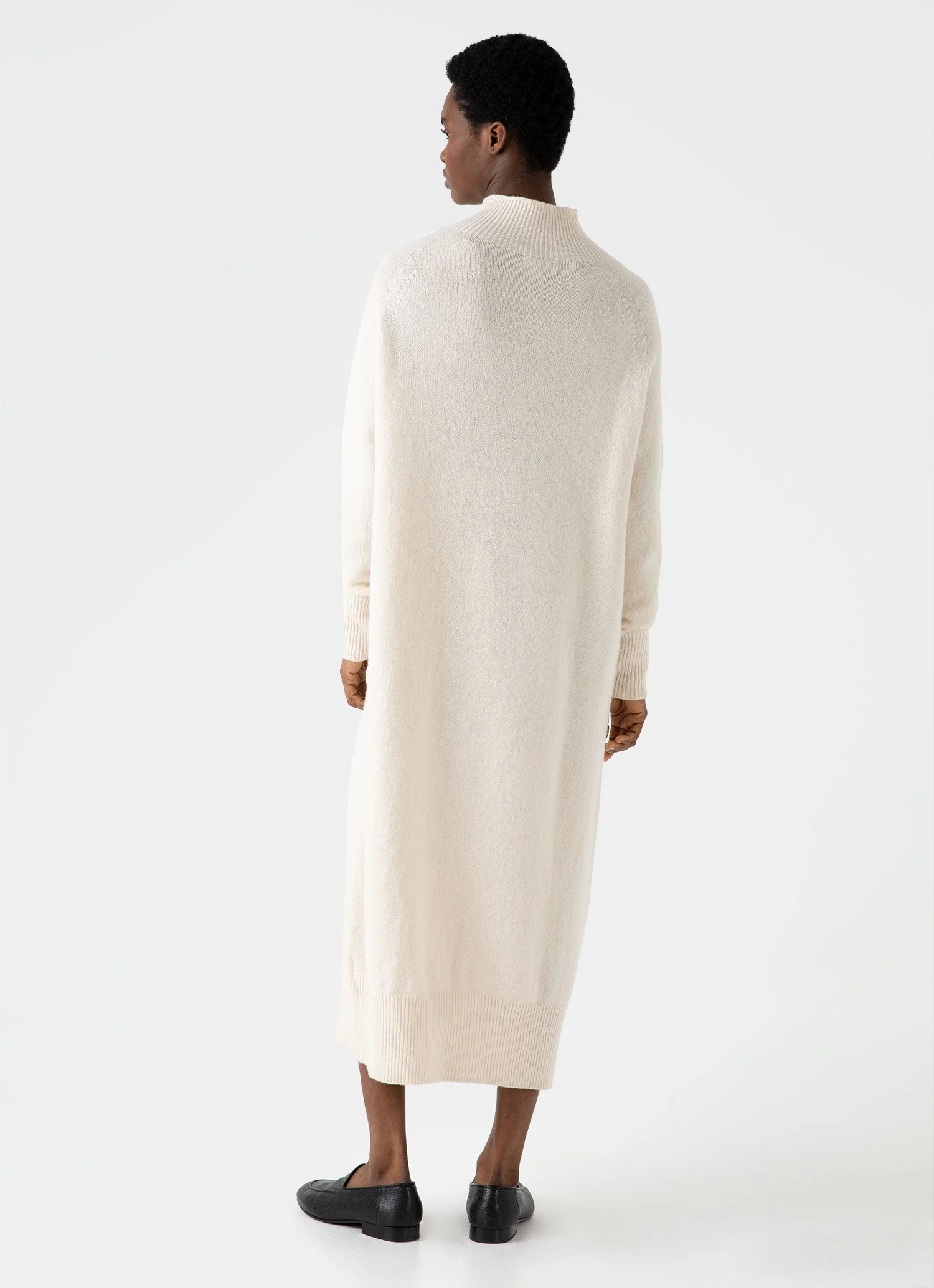 Women's Lambswool Funnel Neck Dress in Ecru - Image 4