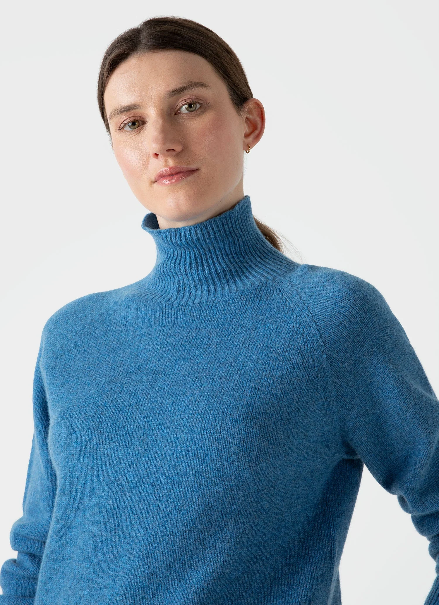 Women's Lambswool Funnel Neck Jumper in Blue Jean - Image 2