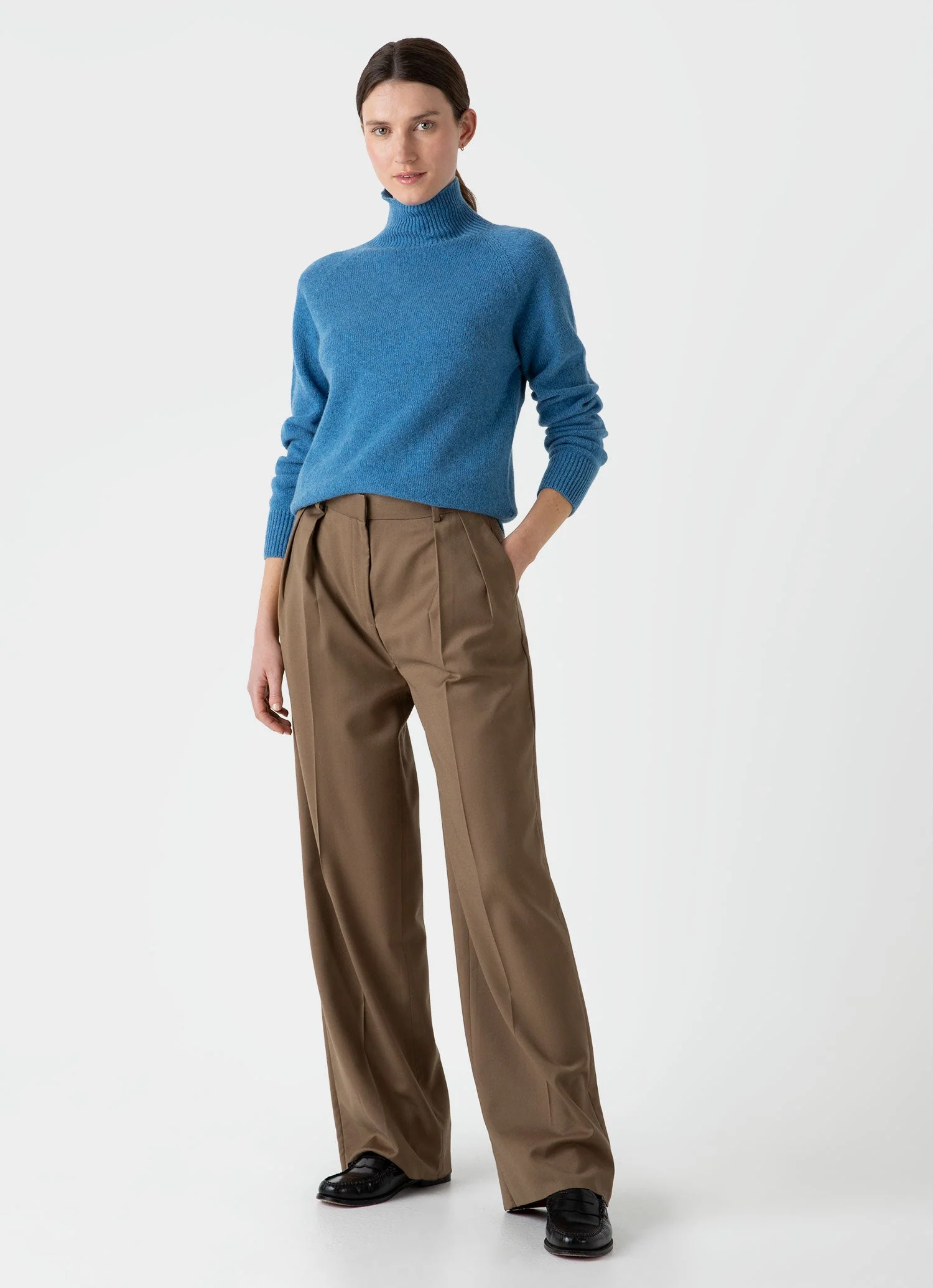 Women's Lambswool Funnel Neck Jumper in Blue Jean - Image 3