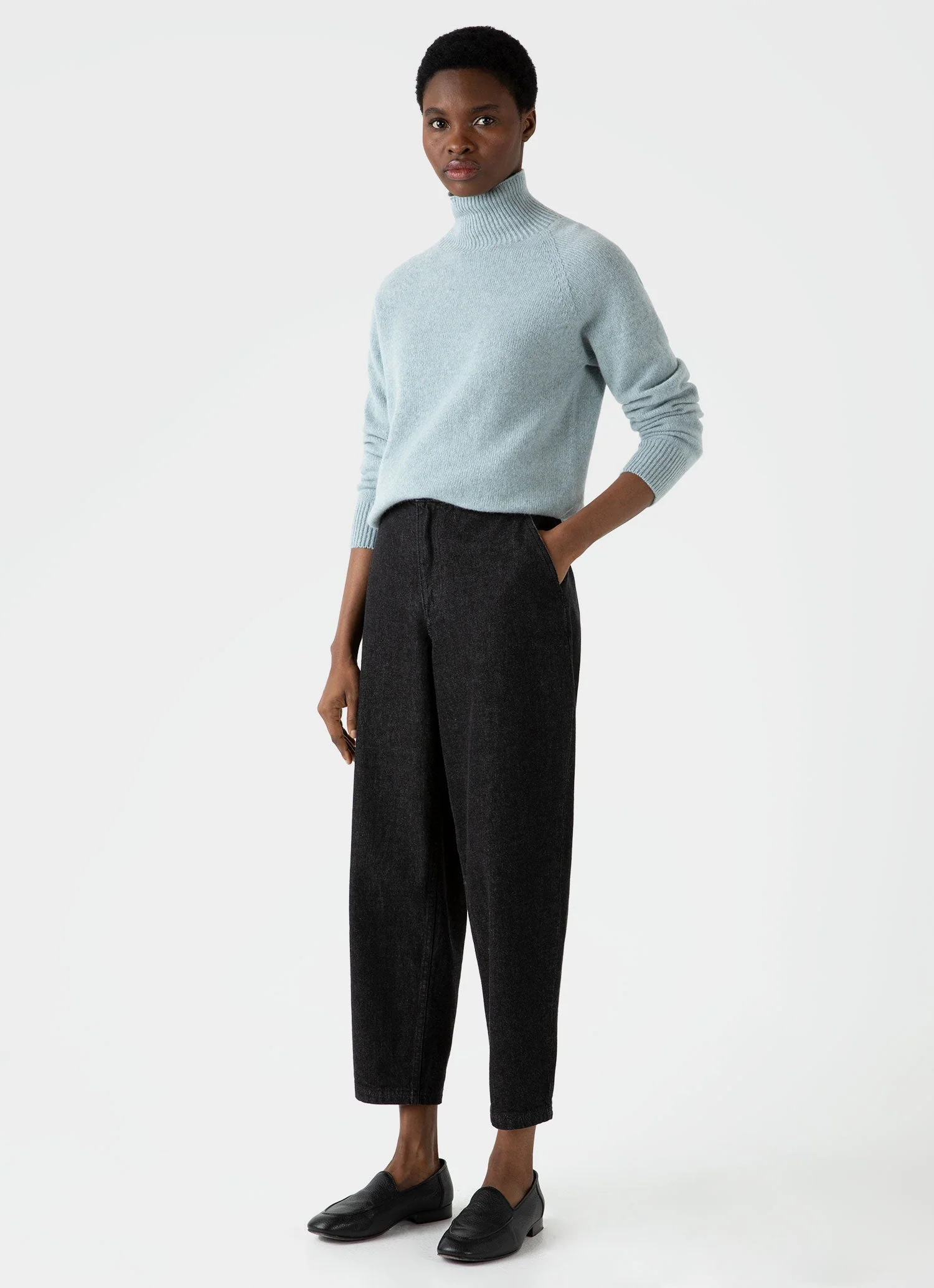Women's Lambswool Funnel Neck Jumper in Blue Sage - Image 2