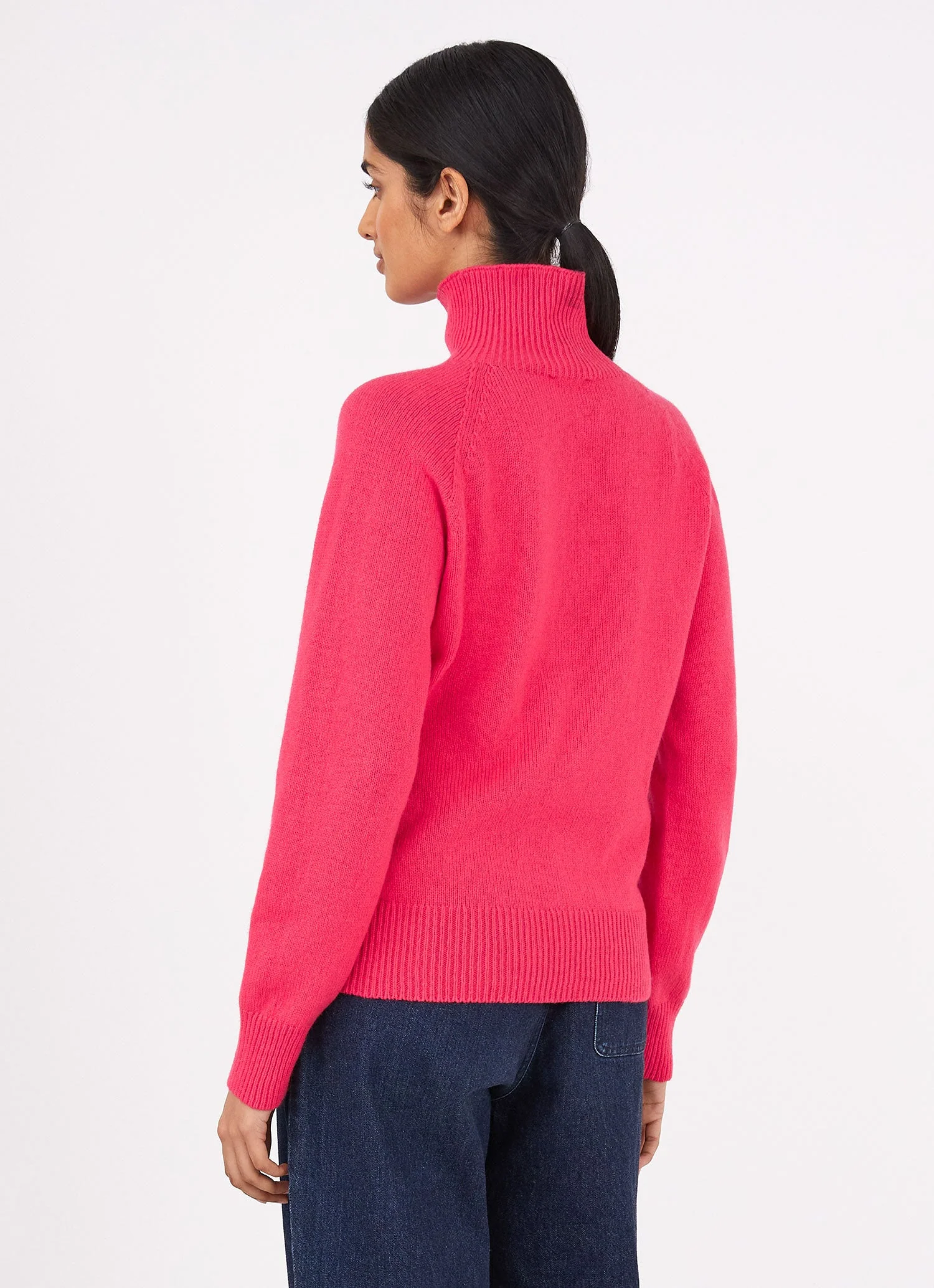 Women's Lambswool Funnel Neck Jumper in Bright Pink - Image 4