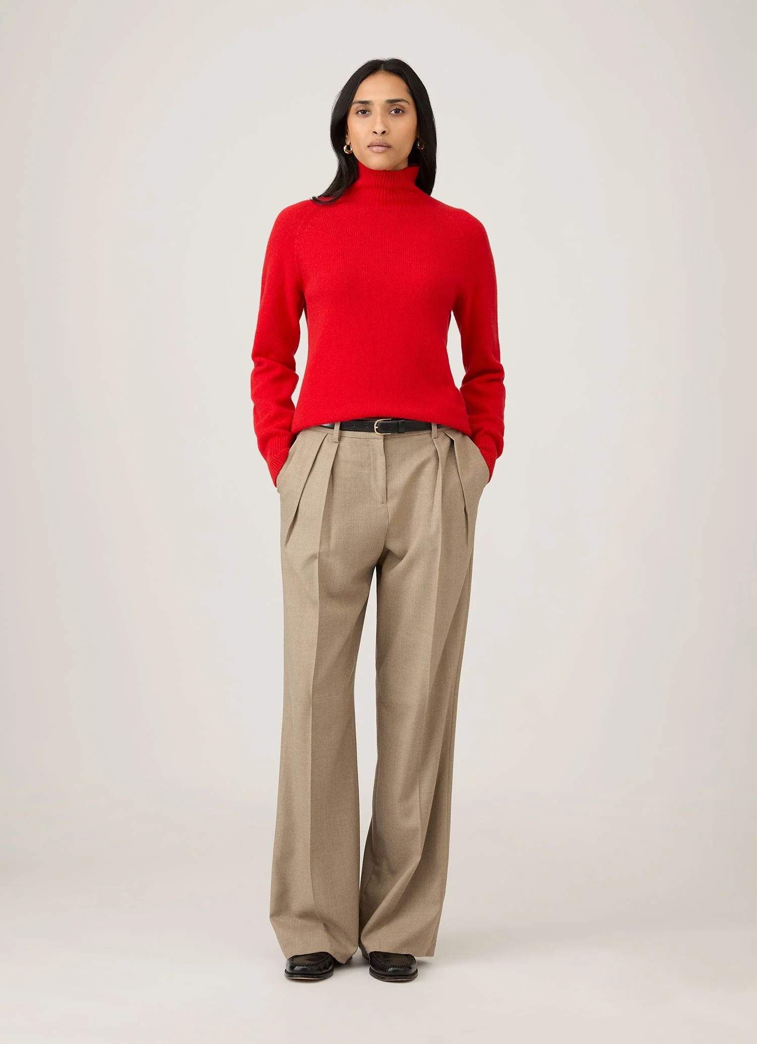 Women's Lambswool Funnel Neck Jumper in Bright Red - Image 2