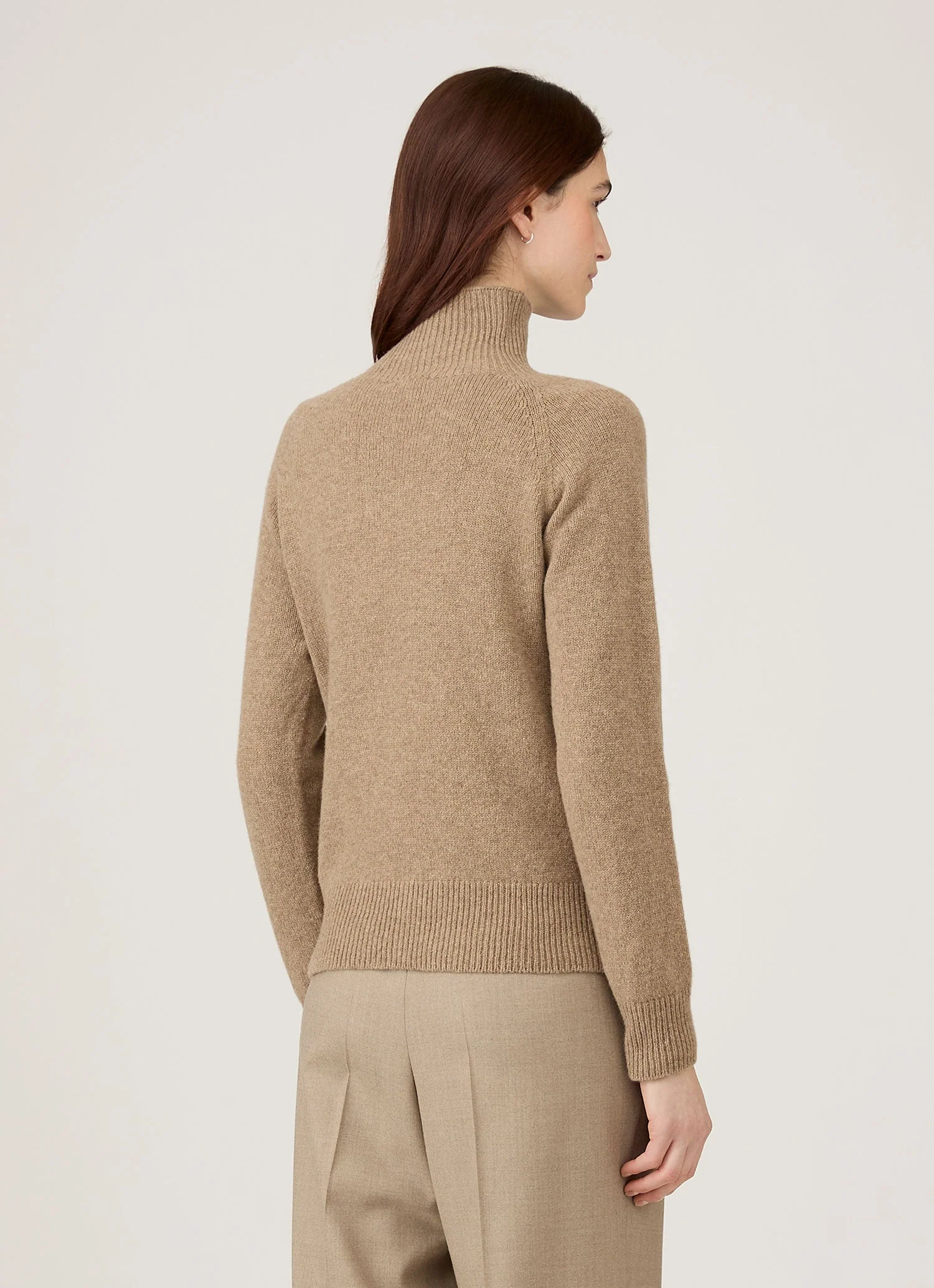 Women's Lambswool Funnel Neck Jumper in Mink - Image 3