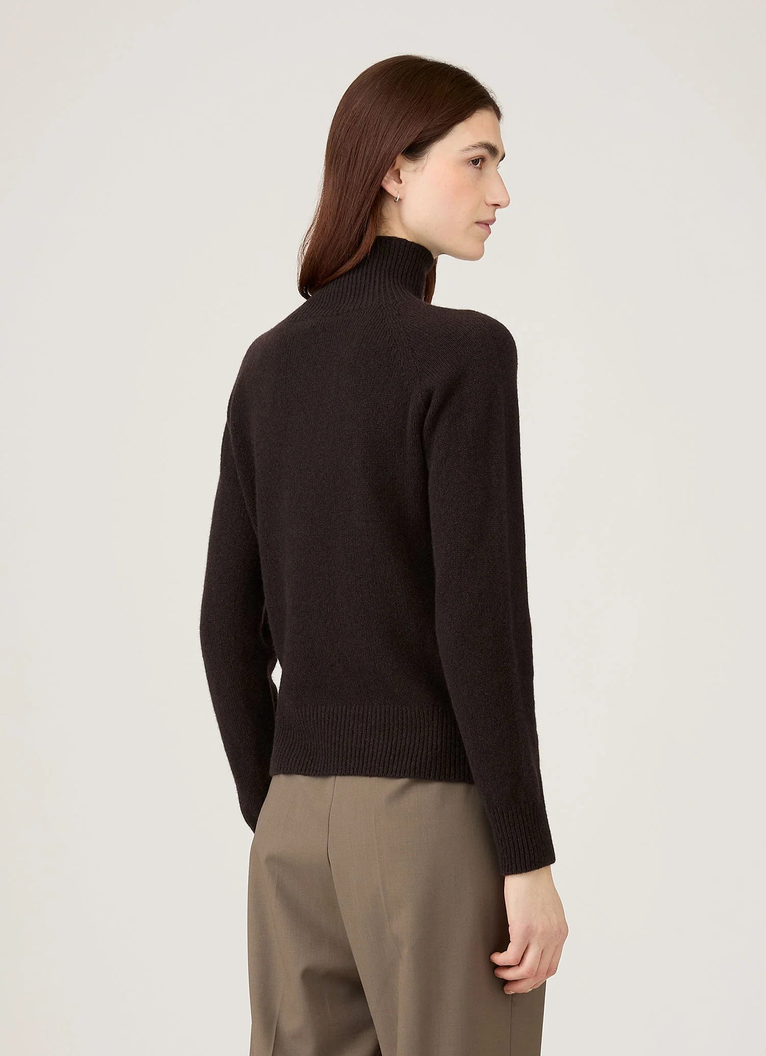 Women's Lambswool Funnel Neck Jumper in Truffle - Image 3