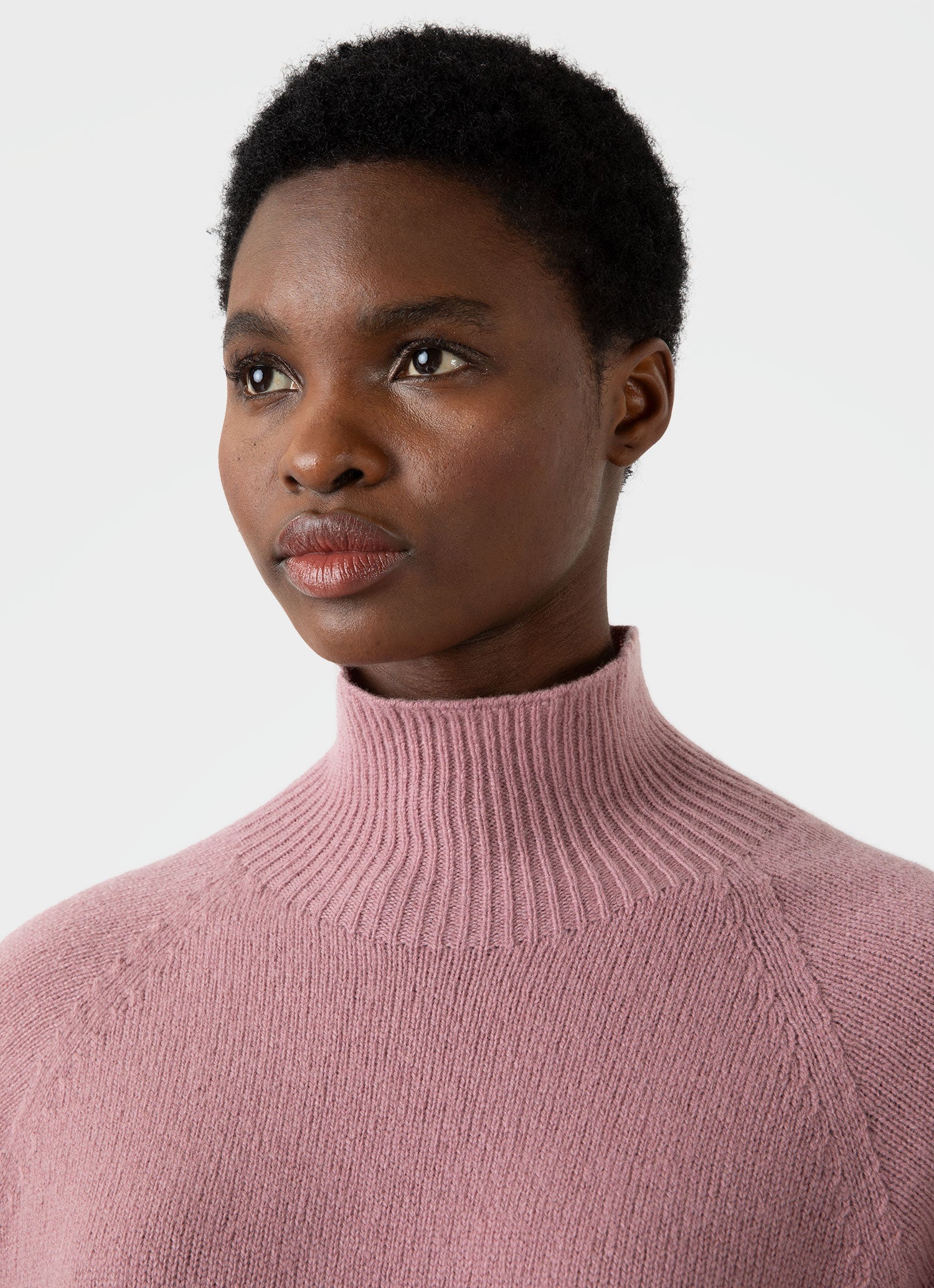 Women's Lambswool Funnel Neck Jumper in Vintage Pink - Image 2