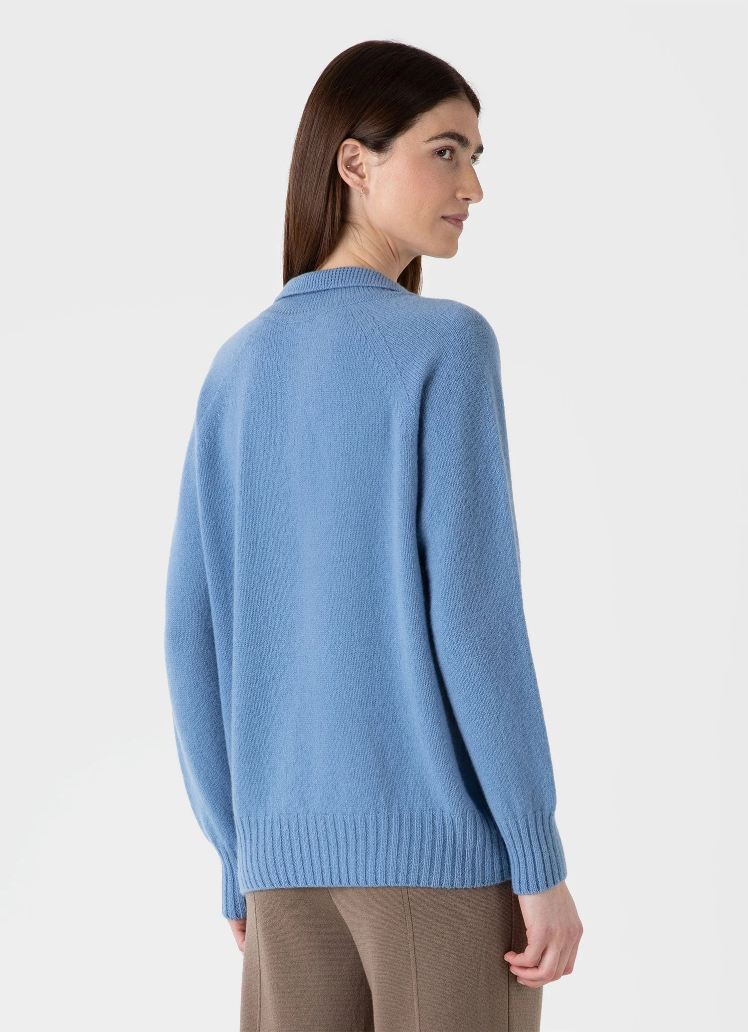 Women's Lambswool Polo Jumper in Cornflower - Image 3